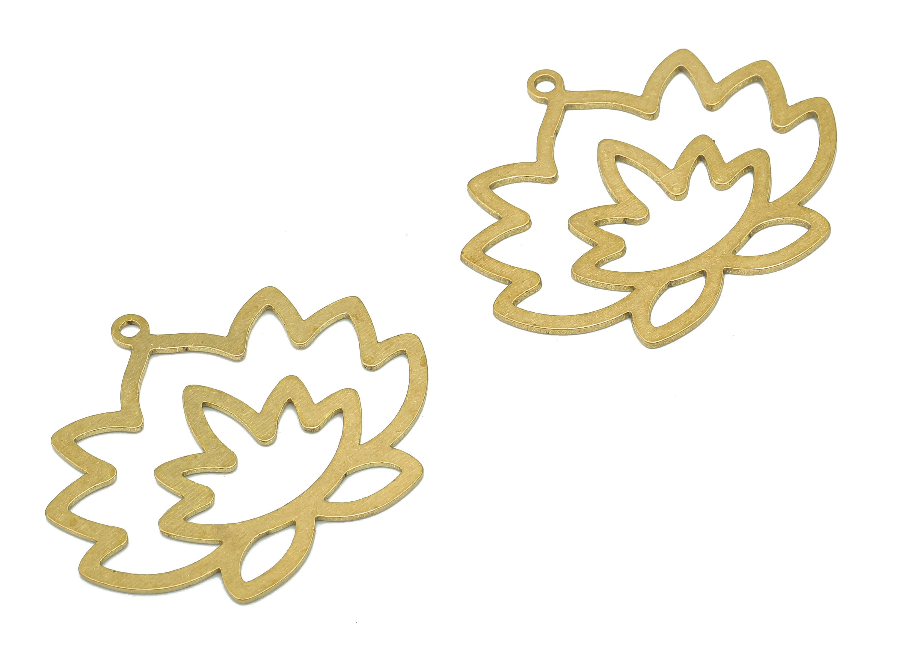 Brass Flower Earring Charms - Raw Brass Cutout Earring - Flower Pendant With Loop - Lotus Charm For Necklace - 25.88x31.71x0.66mm - PPA5381 - DOMEDBAZAAR