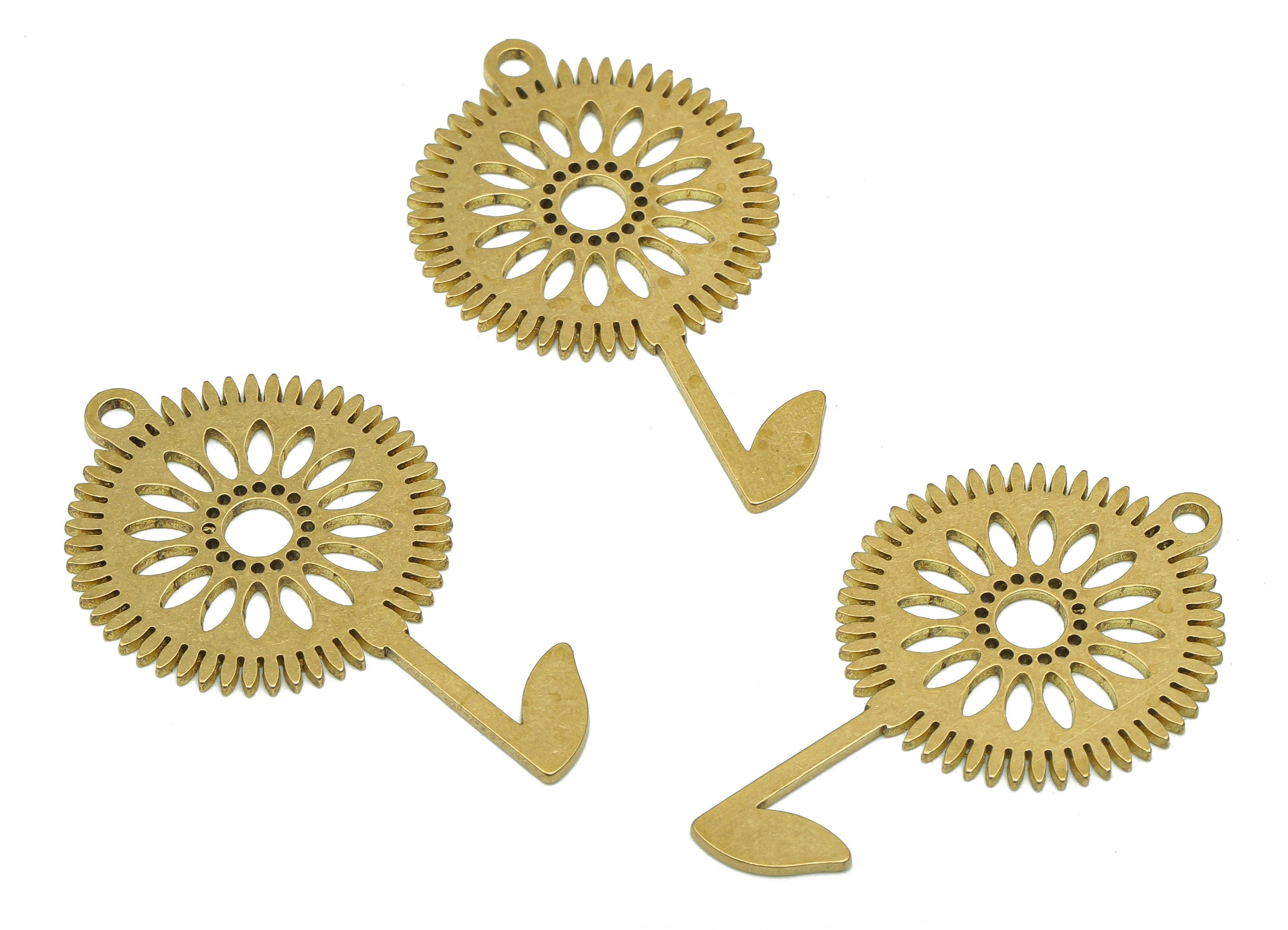 Brass Round Earring Charm - Raw Brass Cutout Earring - Circle Pendant With Loop - Sun Flower For Necklace - 37.93x22.44x0.87mm - PPA5407 - DOMEDBAZAAR
