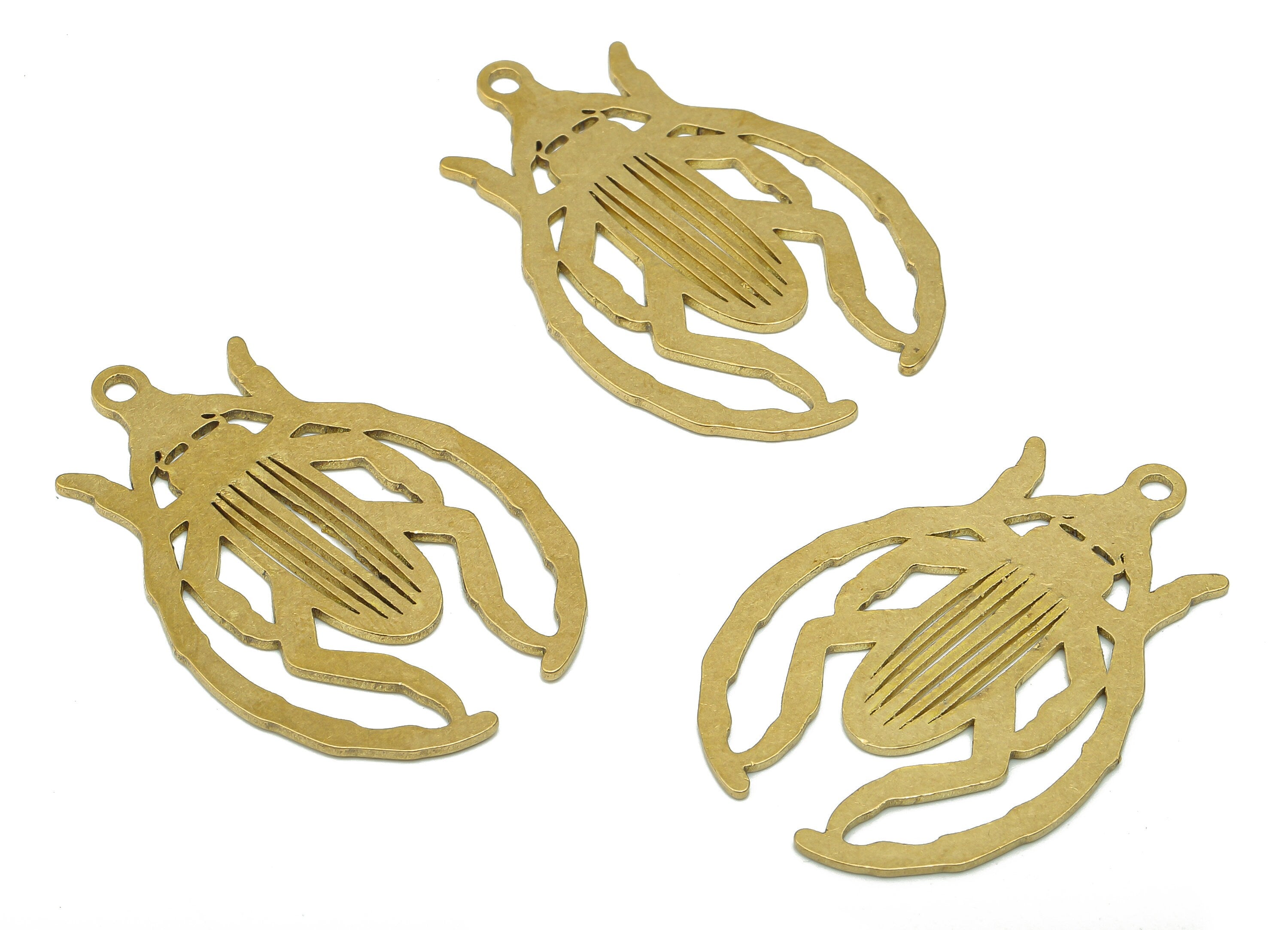 Brass Insect Earring Charm - Raw Brass Cutout Earring - Cockroach Pendant With Loop - Insect Charm For Necklace - 37.95x25.7x1mm - PPA5587 - DOMEDBAZAAR