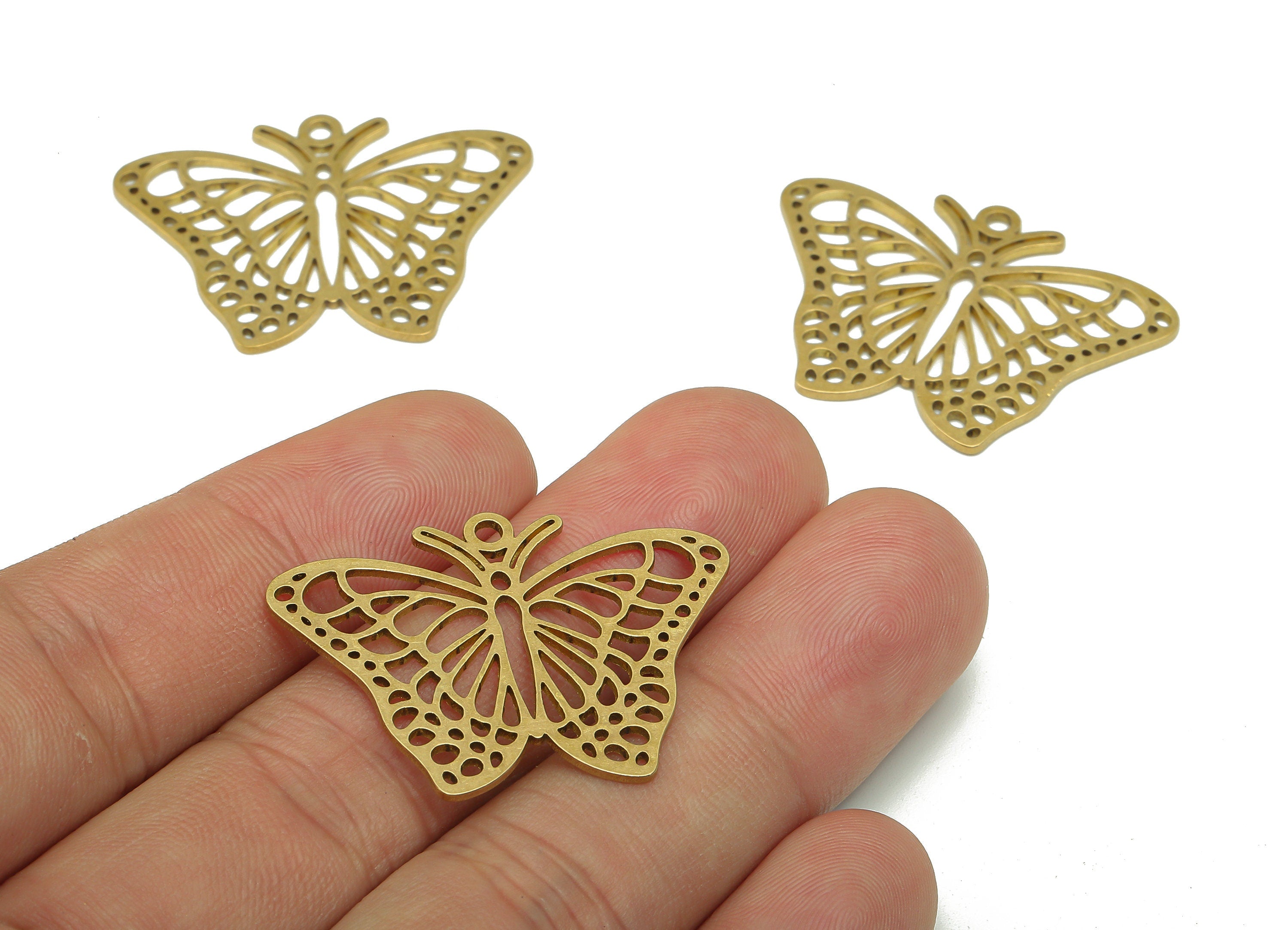 Brass Butterfly Earring Charms - Raw Brass Butterfly Earring - Butterfly Pendant With Loop - Charm For Necklace - 35.2x25.3x0.9mm - PPA5799 - DOMEDBAZAAR