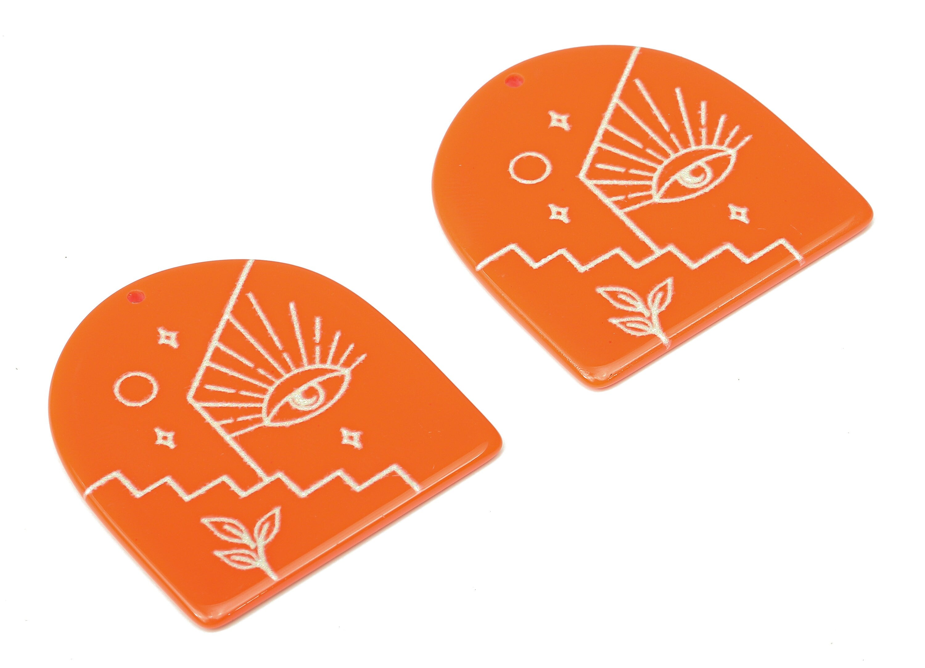 Acrylic Domed Planet Eye Earring Charms - Acrylic D Moon Leaf Steps Pendant - Color Code: A808 - 37.71x35.68x2.31mm - AC2404-A808 - DOMEDBAZAAR