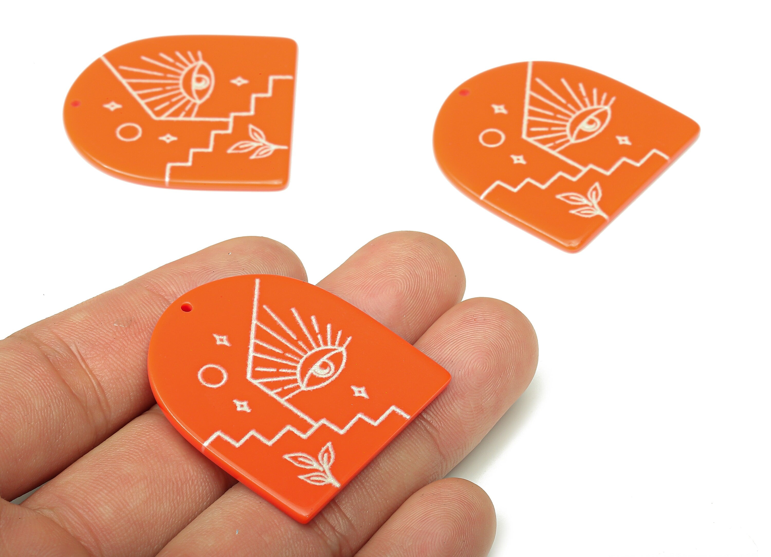 Acrylic Domed Planet Eye Earring Charms - Acrylic D Moon Leaf Steps Pendant - Color Code: A808 - 37.71x35.68x2.31mm - AC2404-A808 - DOMEDBAZAAR