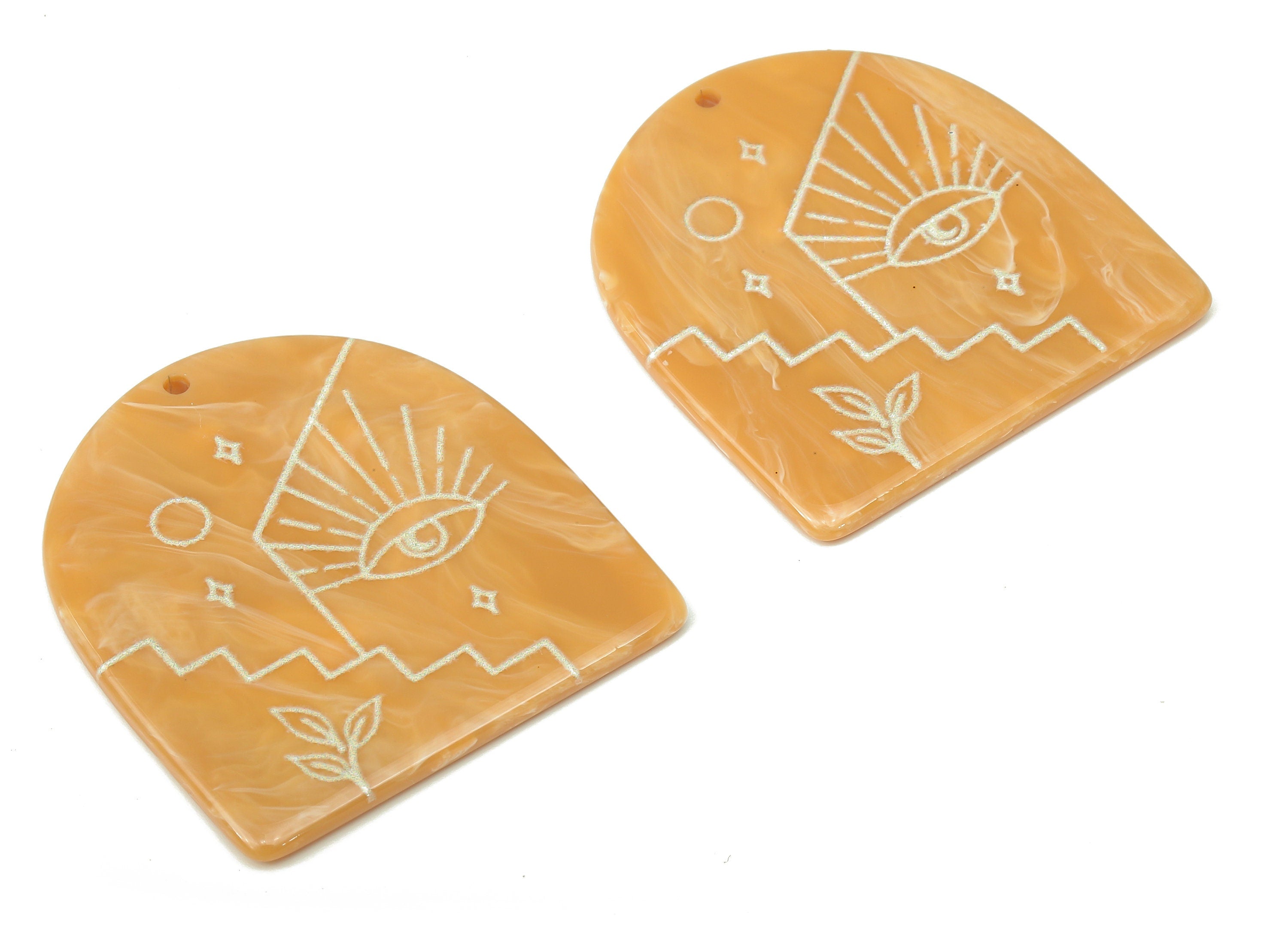 Acrylic Domed Planet Eye Earring Charms - Acrylic D Moon Leaf Steps Pendant - Color Code: A809 - 37.75x35.74x2.4mm - AC2404-A809 - DOMEDBAZAAR