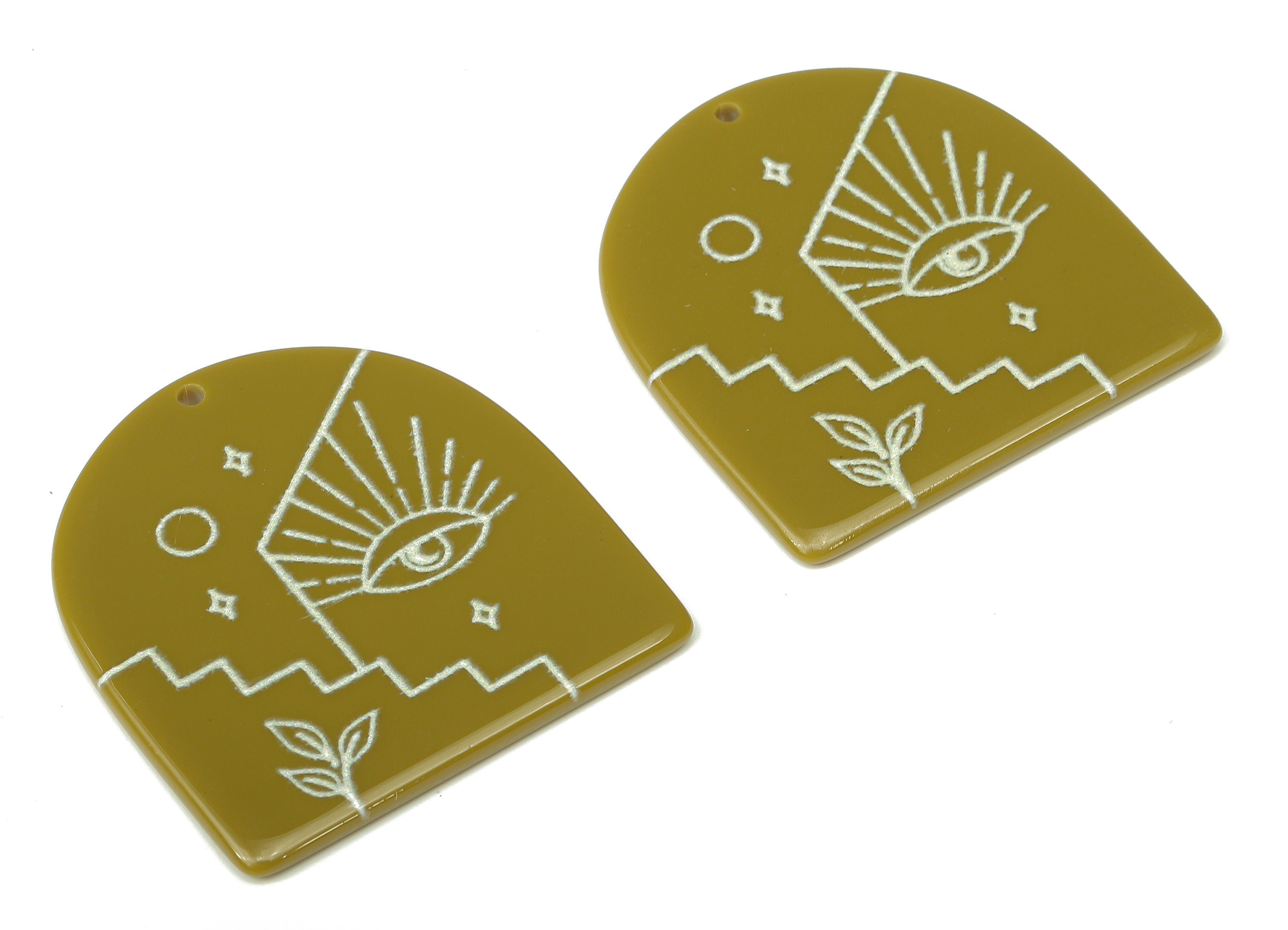 Acrylic Domed Planet Eye Earring Charms - Acrylic D Moon Leaf Steps Pendant - Color Code: A810 - 37.81x35.66x2.28mm - AC2404-A810 - DOMEDBAZAAR