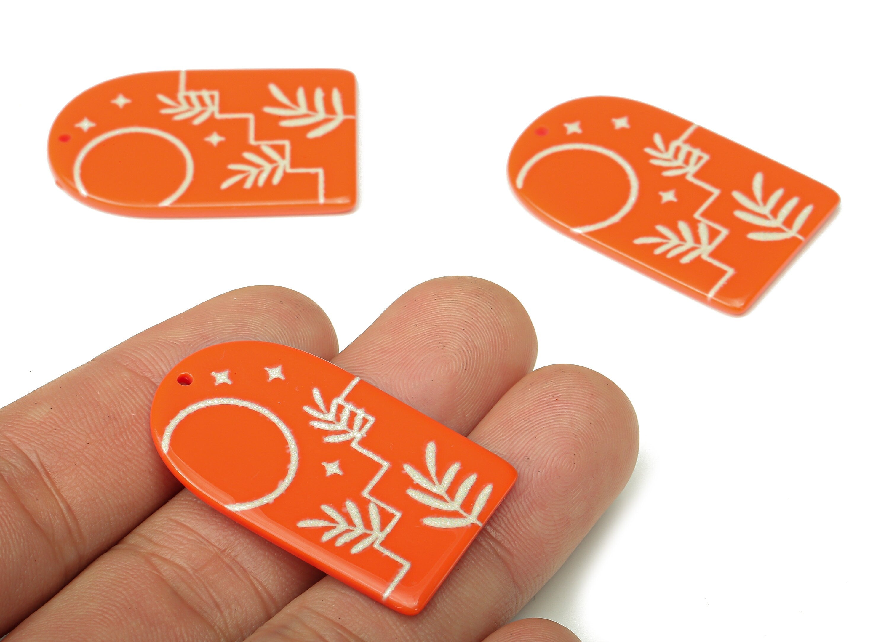 Acrylic Domed Planet Earring Charms - Acrylic D Leafs Pendant - Jewelry Supplies - Color Code: A808 - 37.65x23.12x2.35mm - AC2408-A808 - DOMEDBAZAAR