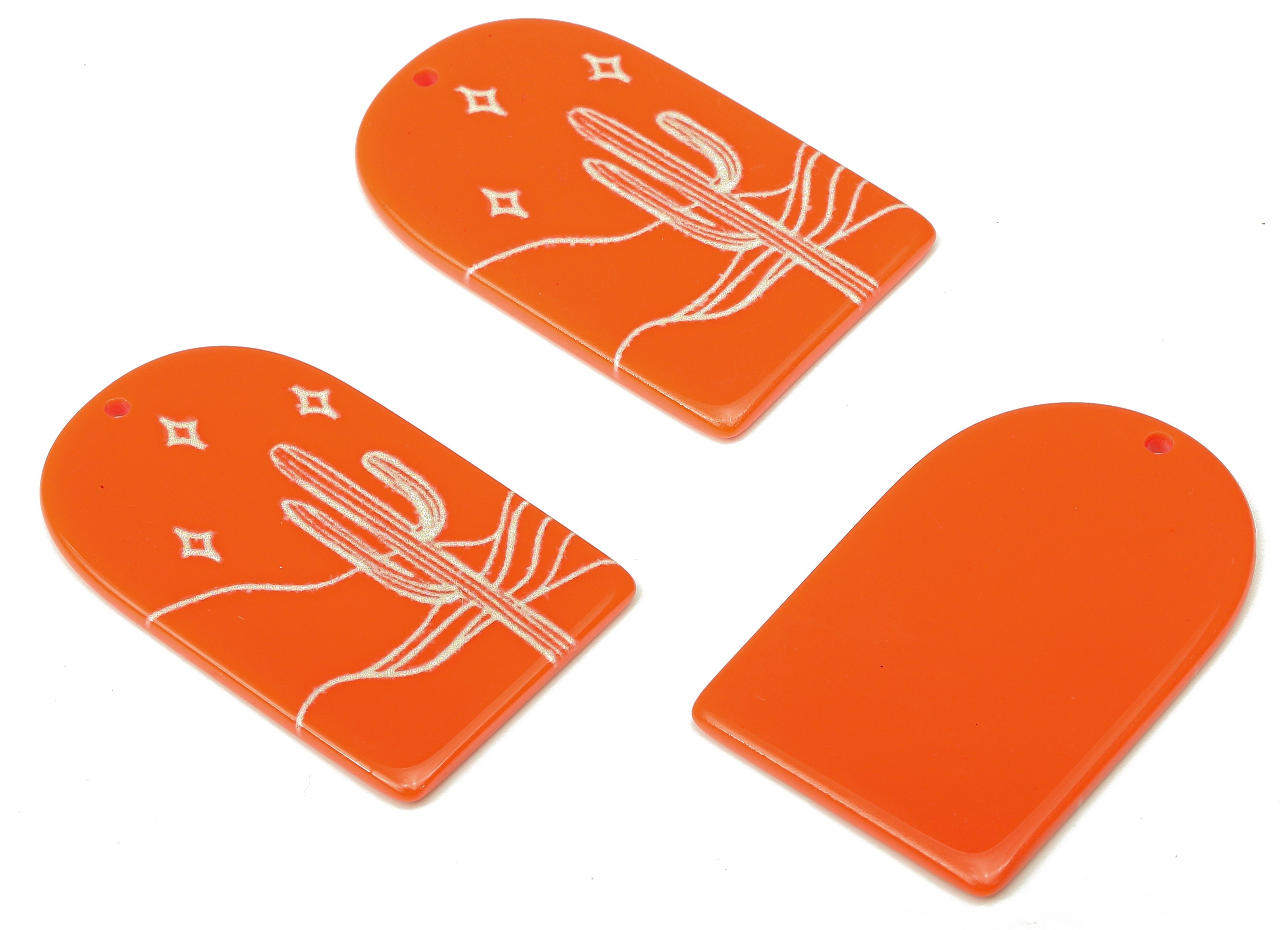 Acrylic Domed Planet Earring Charms - Acrylic D Cactus Pendant - Jewelry Supplies - Color Code: A808 - 37.71x25.21x2.47mm - AC2411-A808 - DOMEDBAZAAR