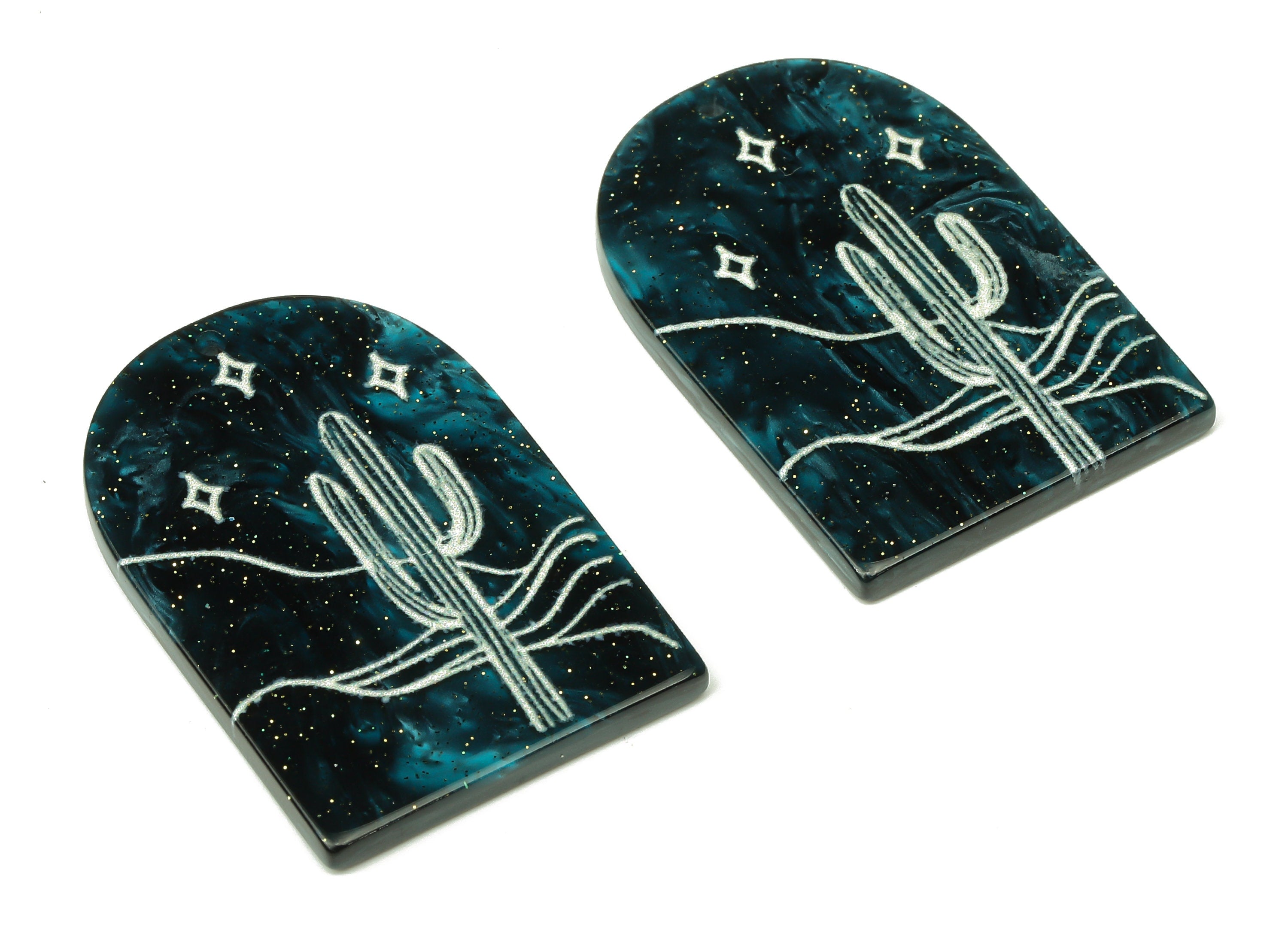 Acrylic Domed Planet Earring Charms - Acrylic D Cactus Pendant - Jewelry Supplies - Color Code: A811 - 37.71x25.3x2.72mm - AC2411-A811 - DOMEDBAZAAR