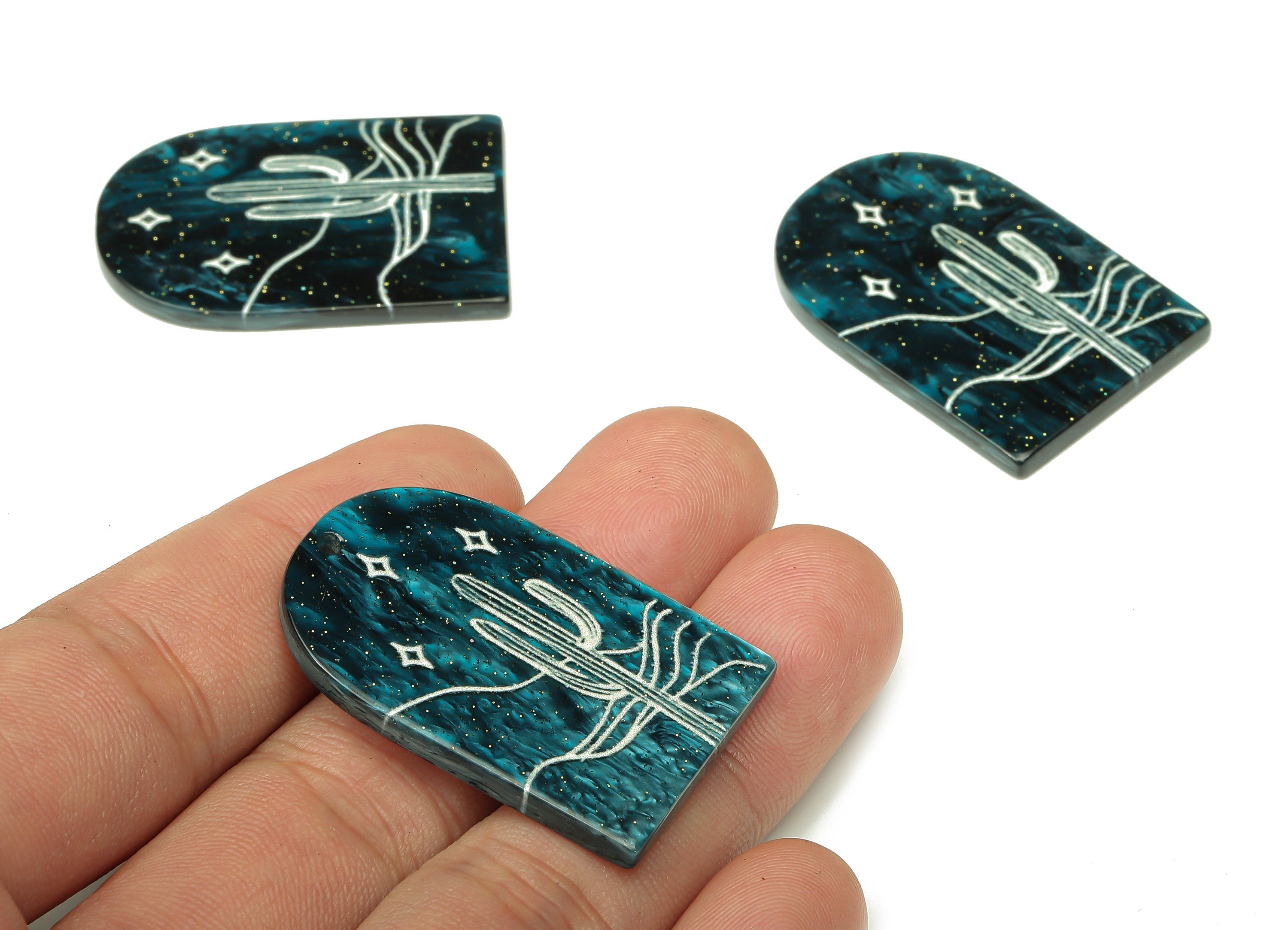 Acrylic Domed Planet Earring Charms - Acrylic D Cactus Pendant - Jewelry Supplies - Color Code: A811 - 37.71x25.3x2.72mm - AC2411-A811 - DOMEDBAZAAR