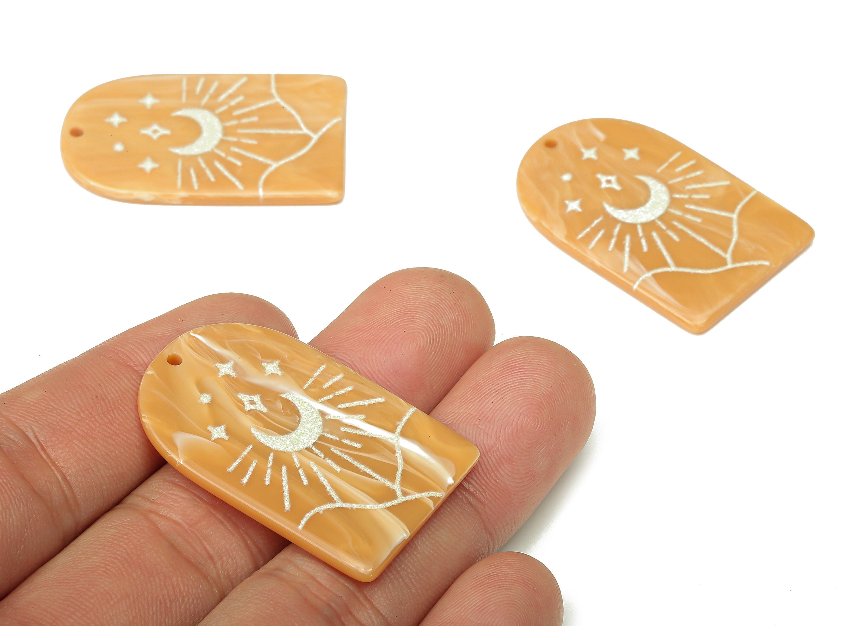 Acrylic Domed Planet Moon Earring Charms - Acrylic D Sun Mountain Star Pendant - Color Code: A809 - 37.68x23.39x2.42mm - AC2412-A809 - DOMEDBAZAAR