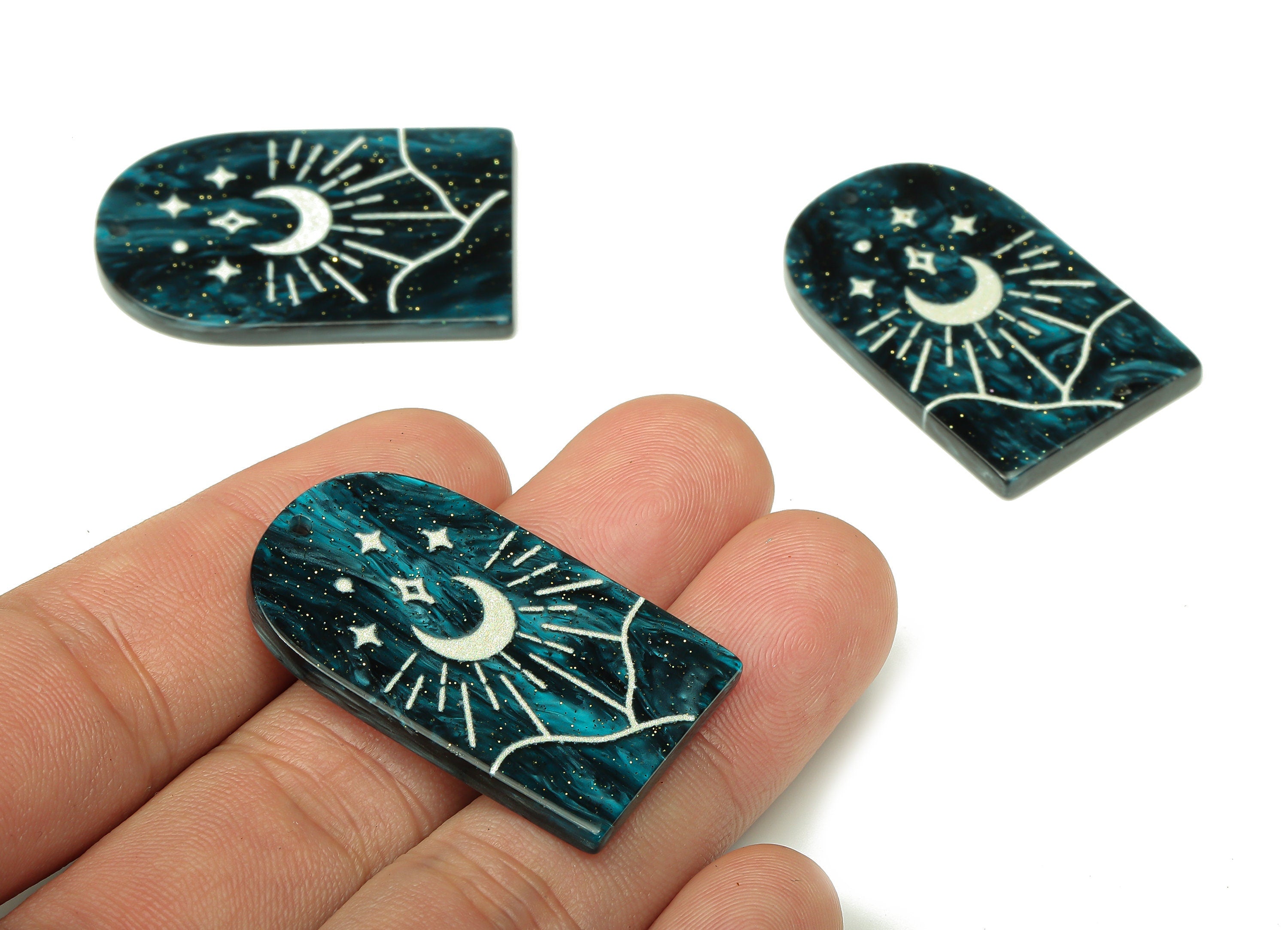 Acrylic Domed Planet Moon Charms - Acrylic D Sun Star Mountain Pendant - 1001 Nights - Color Code: A811 - 37.88x24.13x2.8mm - AC2412-A811 - DOMEDBAZAAR