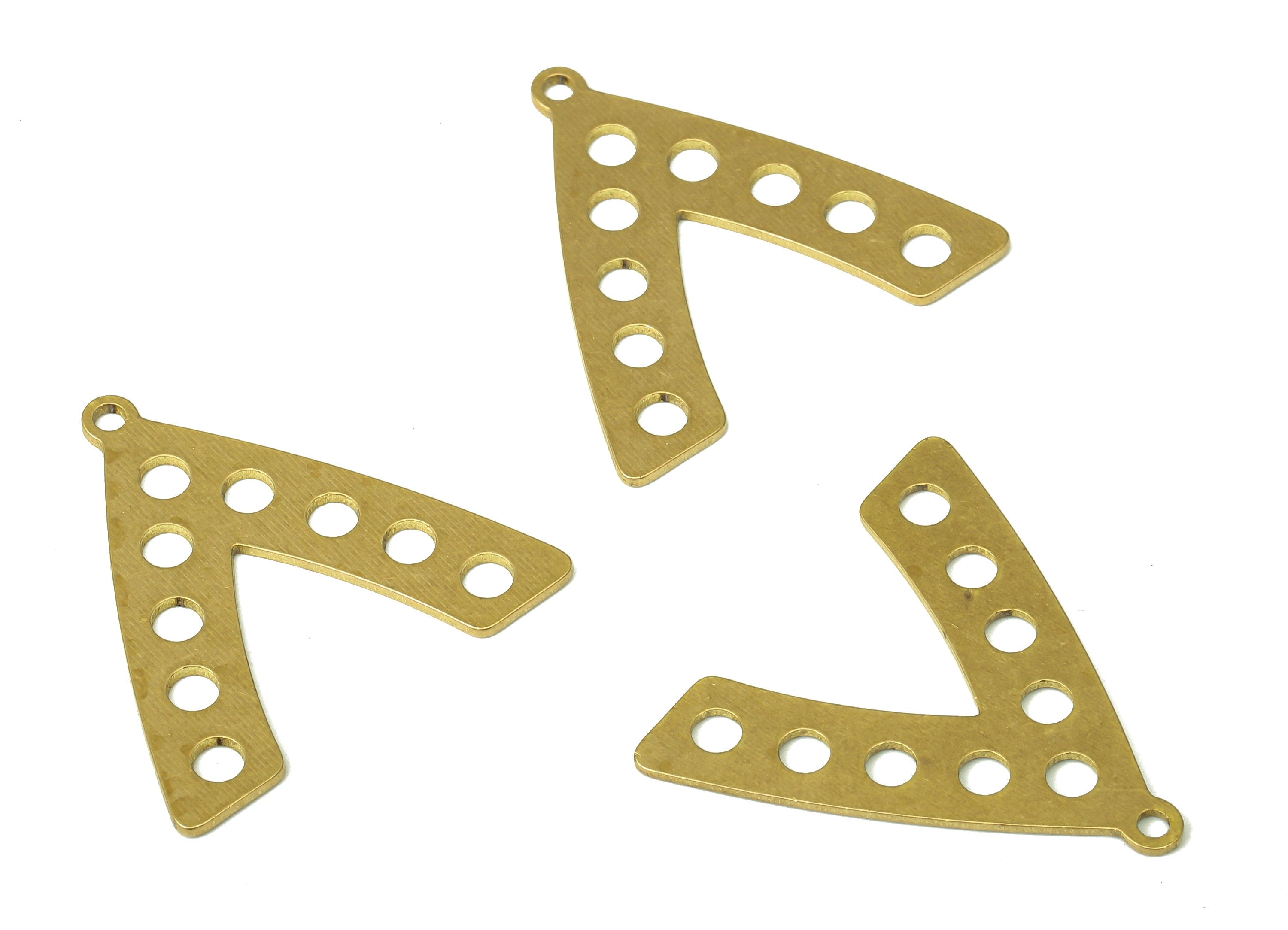Brass V Circle Multi Hole Connector Charms - Raw Brass V Triangle Pendant With Loop - For Necklace - 24.27x23.72x0.62mm - PPA5294 - DOMEDBAZAAR