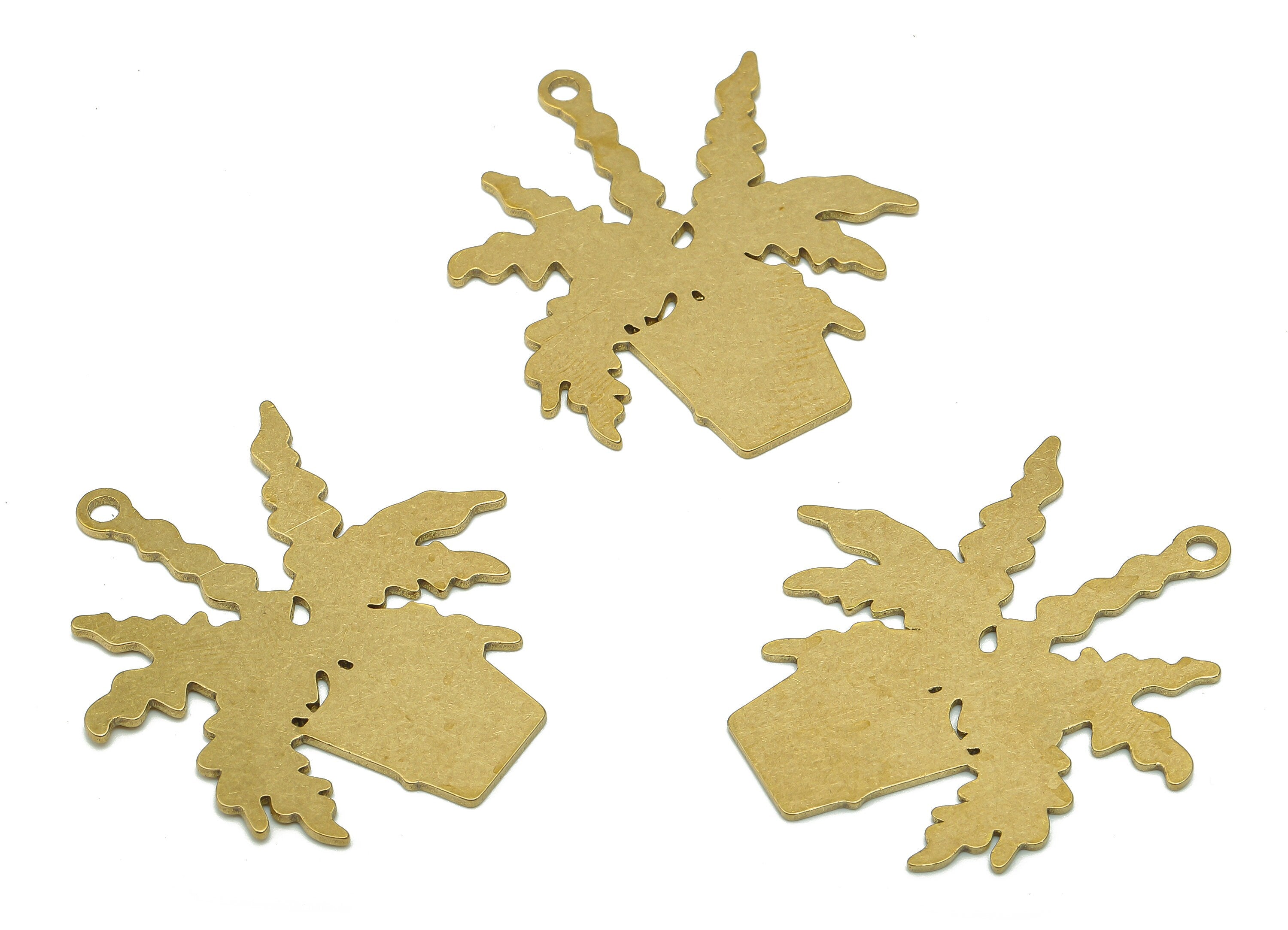 Brass Flower Pot Earring Charm - Raw Brass Pot Earring - Botanical Pendant With Loop - Flower Charm For Necklace - 38.4x32.9x0.9mm - PPA5494 - DOMEDBAZAAR