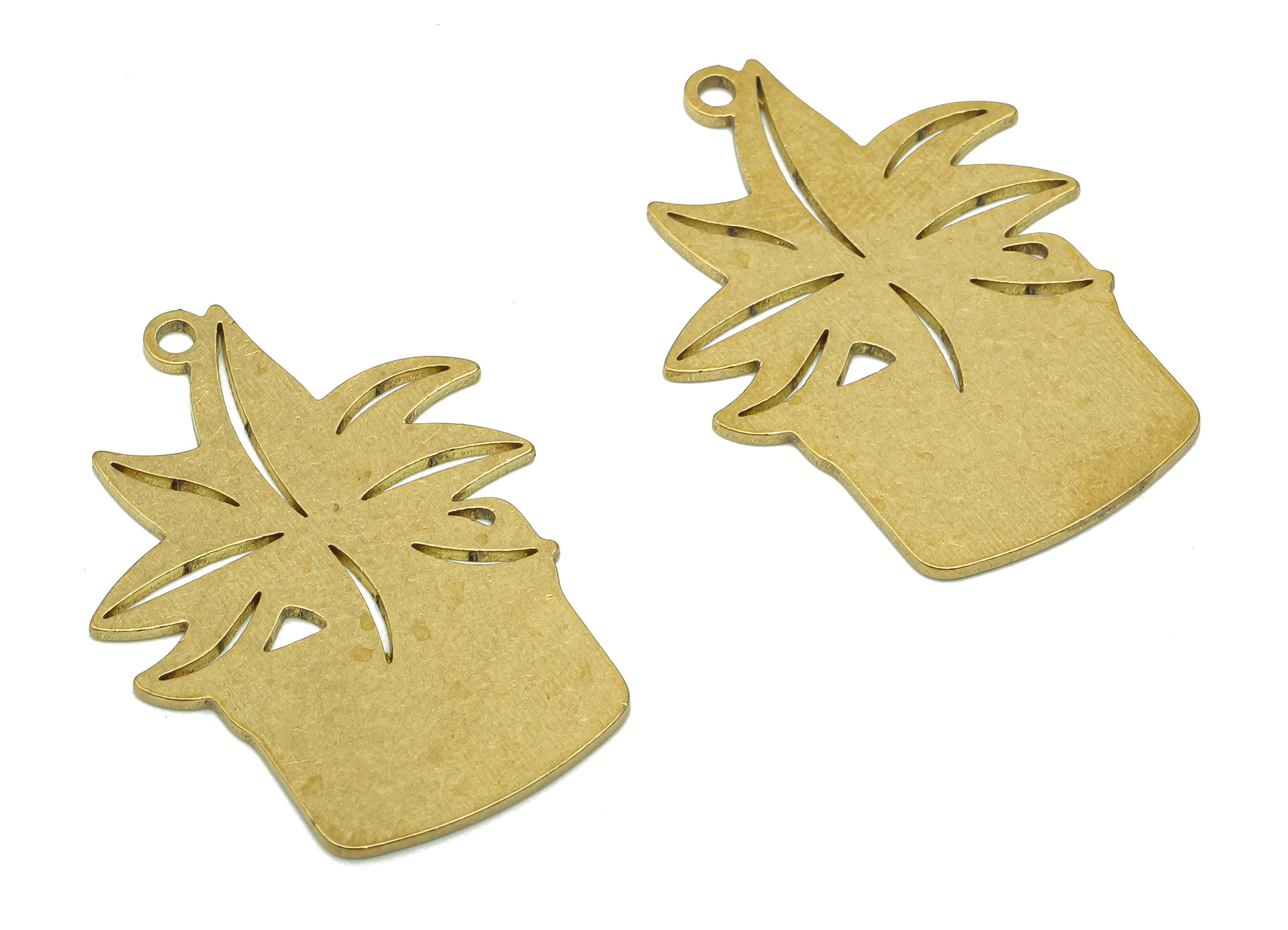 Brass Flower Pot Earring Charm - Raw Brass Pot Earring - Botanical Pendant With Loop - Flower Charm For Necklace - 29.8x21.4x0.8mm - PPA5538 - DOMEDBAZAAR