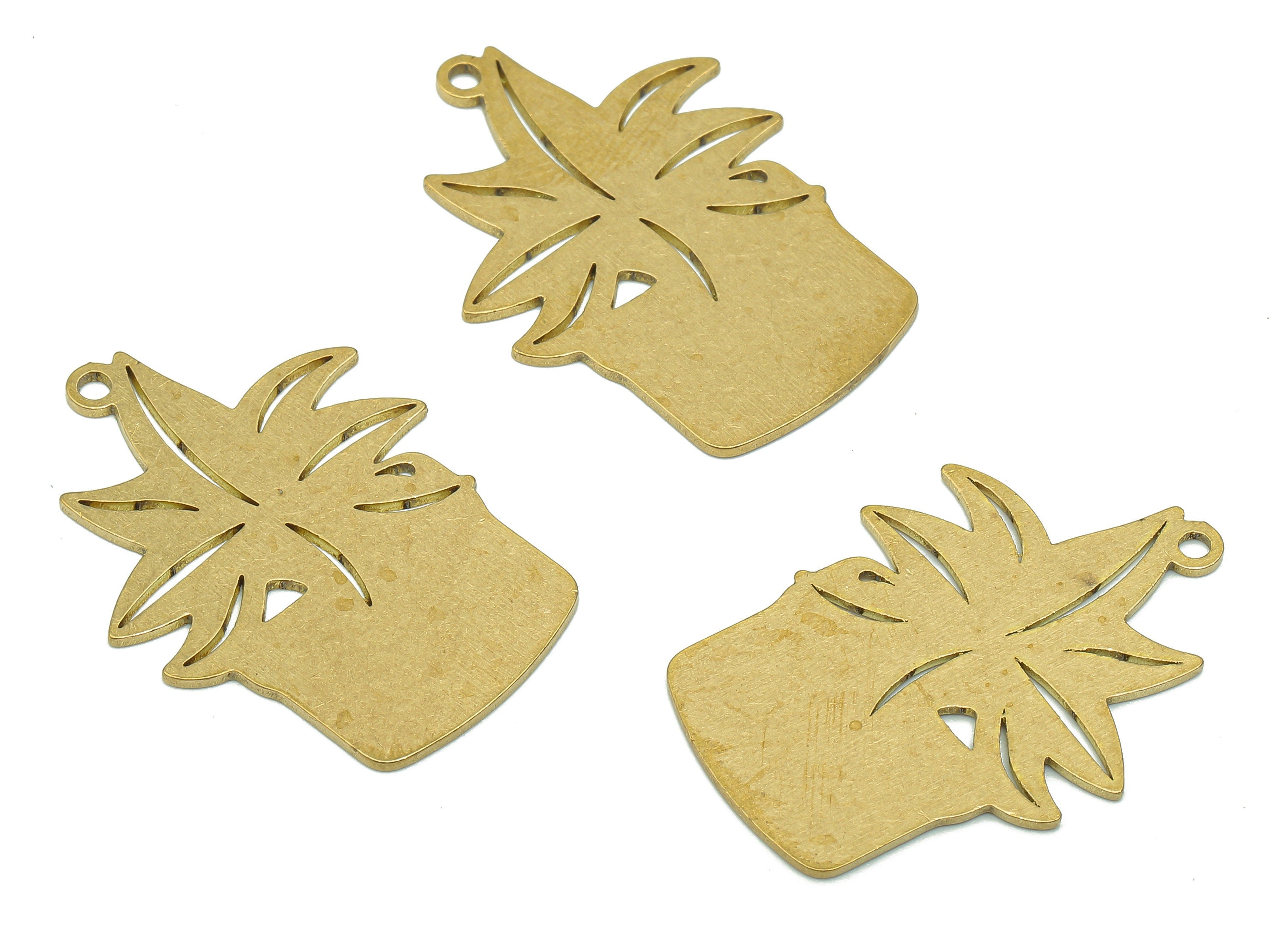 Brass Flower Pot Earring Charm - Raw Brass Pot Earring - Botanical Pendant With Loop - Flower Charm For Necklace - 29.8x21.4x0.8mm - PPA5538 - DOMEDBAZAAR