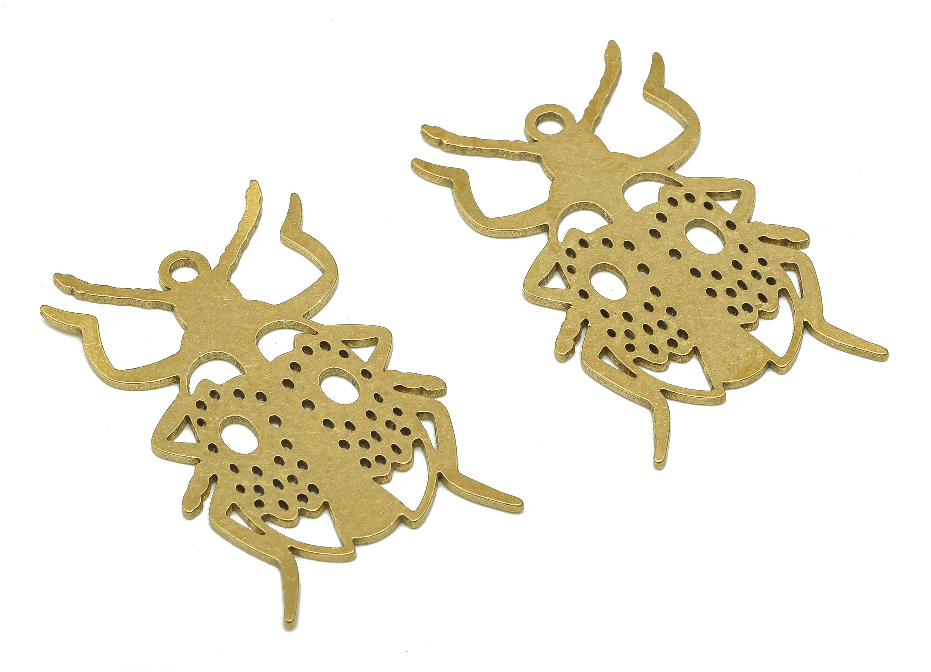 Brass Insect Earring Charm - Raw Brass Cutout Earring - Insect Pendant With Loop - Insect Charm For Necklace - 37.8x23.02x0.9mm - PPA5586 - DOMEDBAZAAR