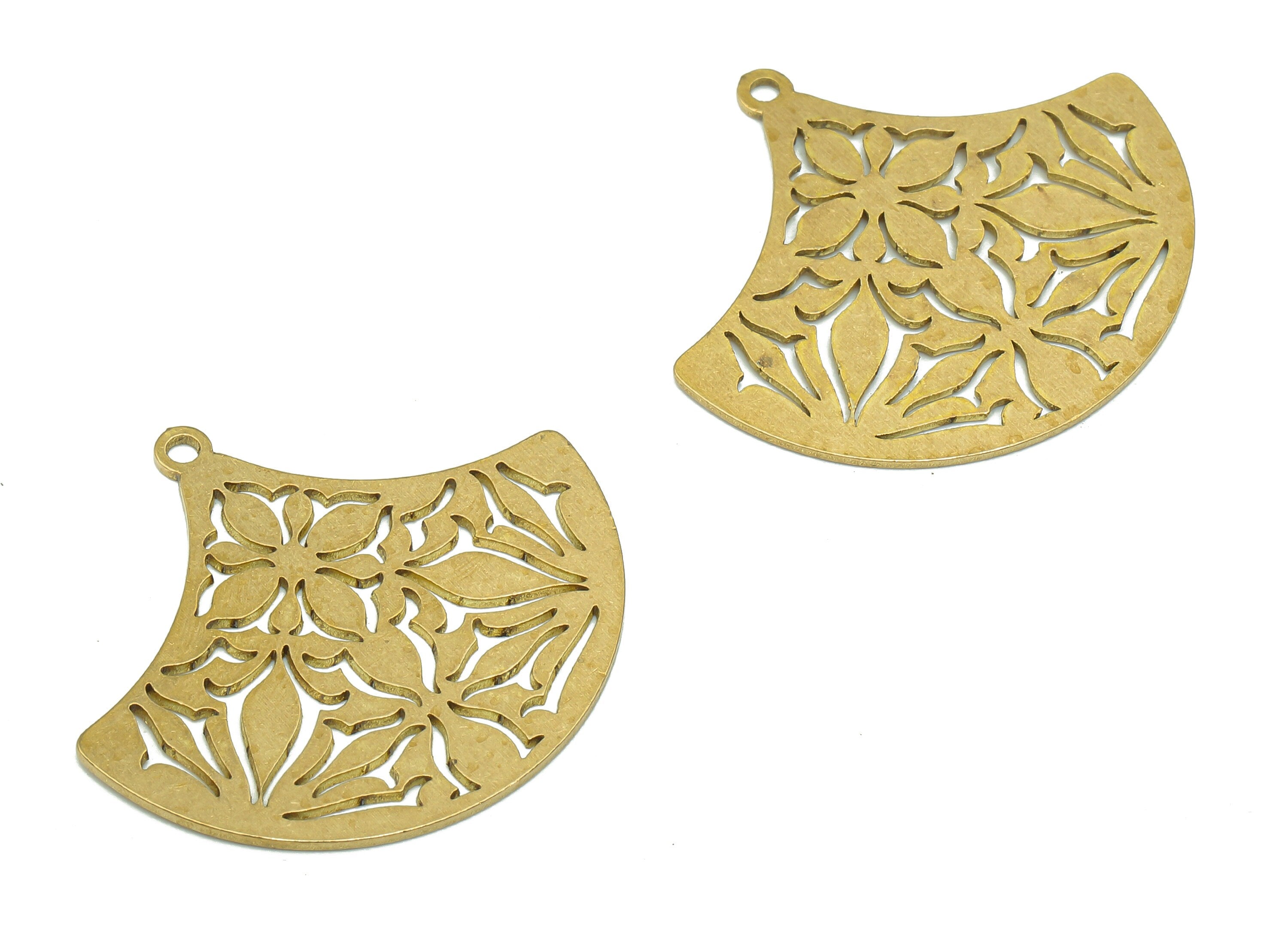 Brass Flower Earring Charm - Raw Brass Fan Cutout Earring - Ginkgo Pendant With Loop - Sector Charm For Necklace - 29.8x27x0.7mm - PPA5656 - DOMEDBAZAAR