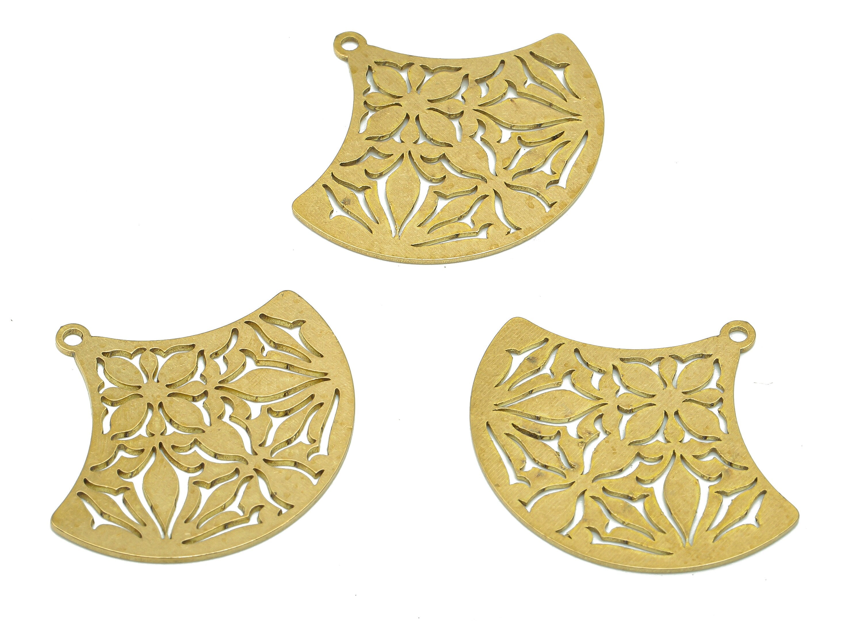 Brass Flower Earring Charm - Raw Brass Fan Cutout Earring - Ginkgo Pendant With Loop - Sector Charm For Necklace - 29.8x27x0.7mm - PPA5656 - DOMEDBAZAAR