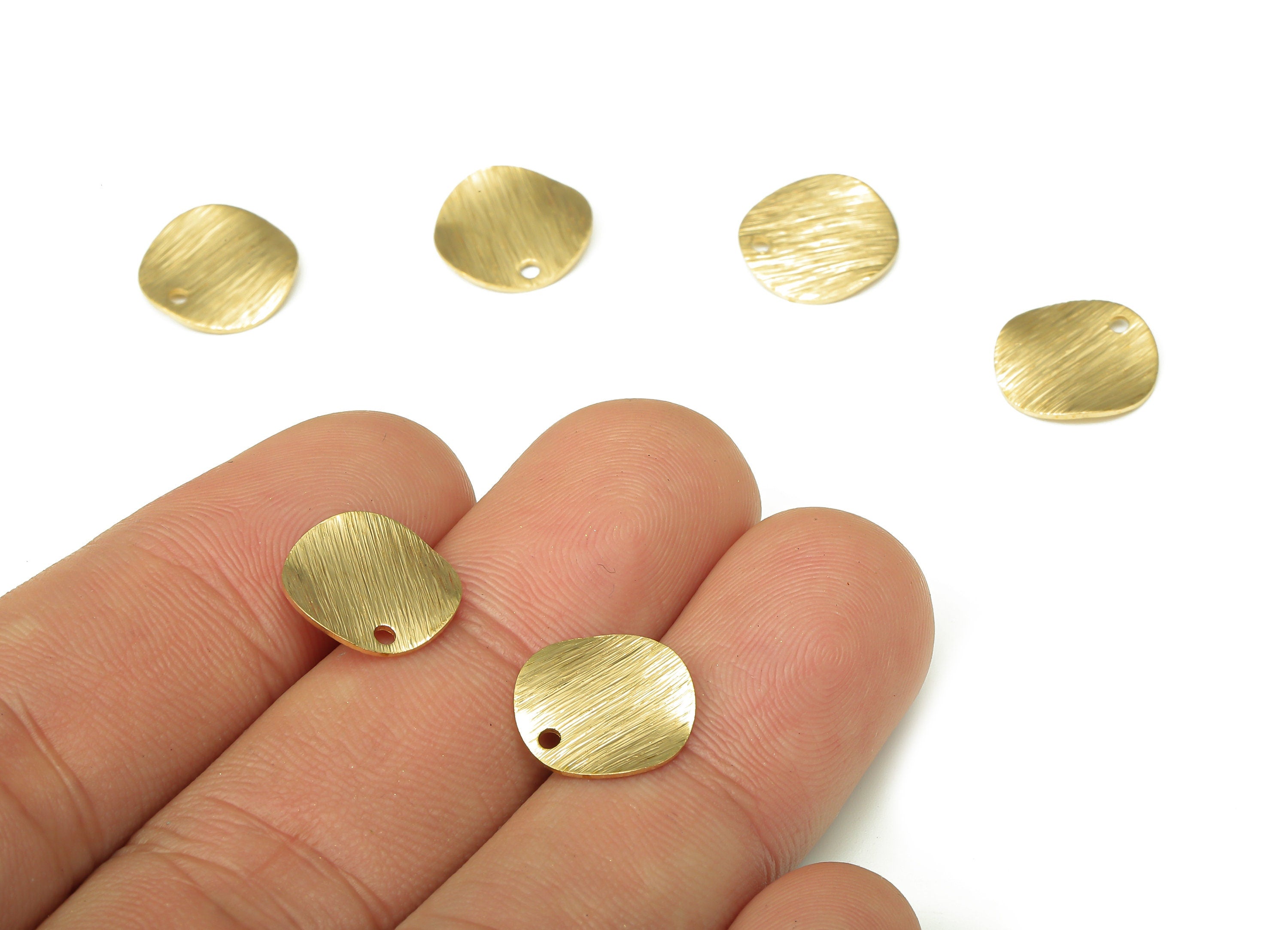 Brass Textured Wave Round Earring Charms - Raw Brass Wavy Circle Pendant - Earring Findings - Jewelry Supplies - 11.94x11.94x0.68mm - PP5280 - DOMEDBAZAAR