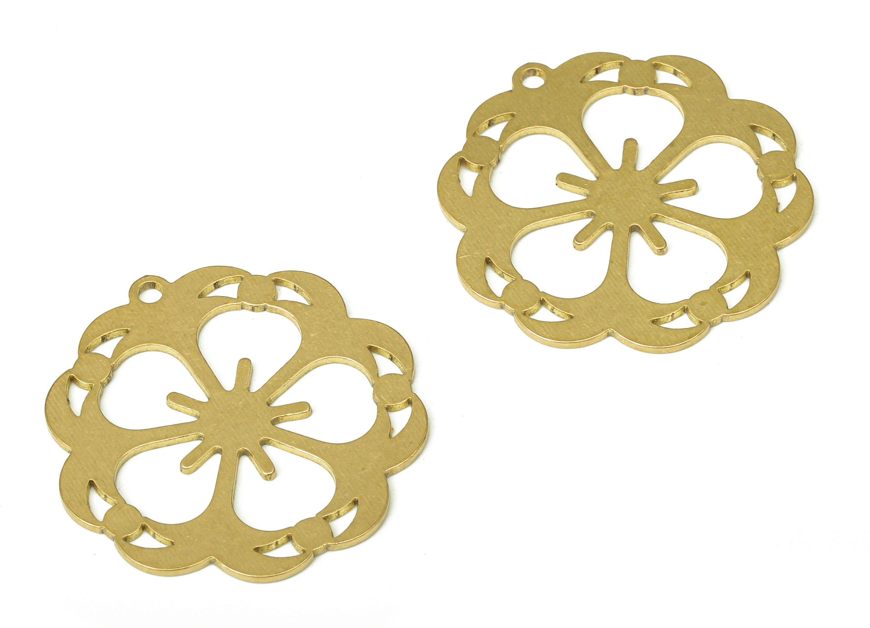 Brass Flower Earring Charm - Raw Brass Flower Cutout Pendant With Loop - Brass Flower Earring - Earrings Finding - 25.9x24.6x0.7mm - PPA4489 - DOMEDBAZAAR