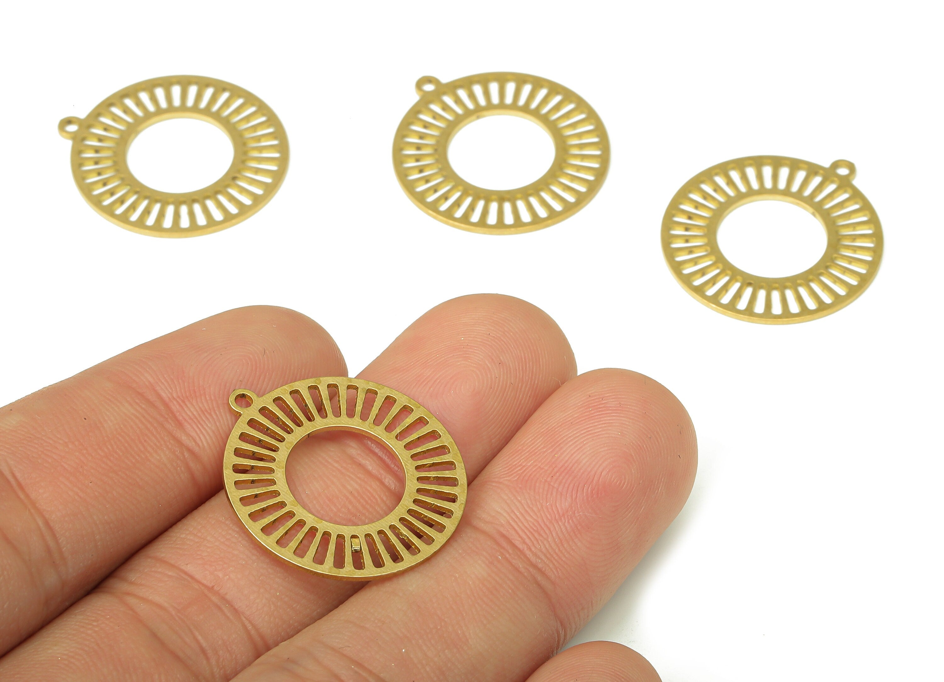 Brass Round Earring Charms - Raw Brass Circle Cutout Pendant With Loop - Earrings Finding - 24.81x22.59x0.72mm - PPA4545 - DOMEDBAZAAR