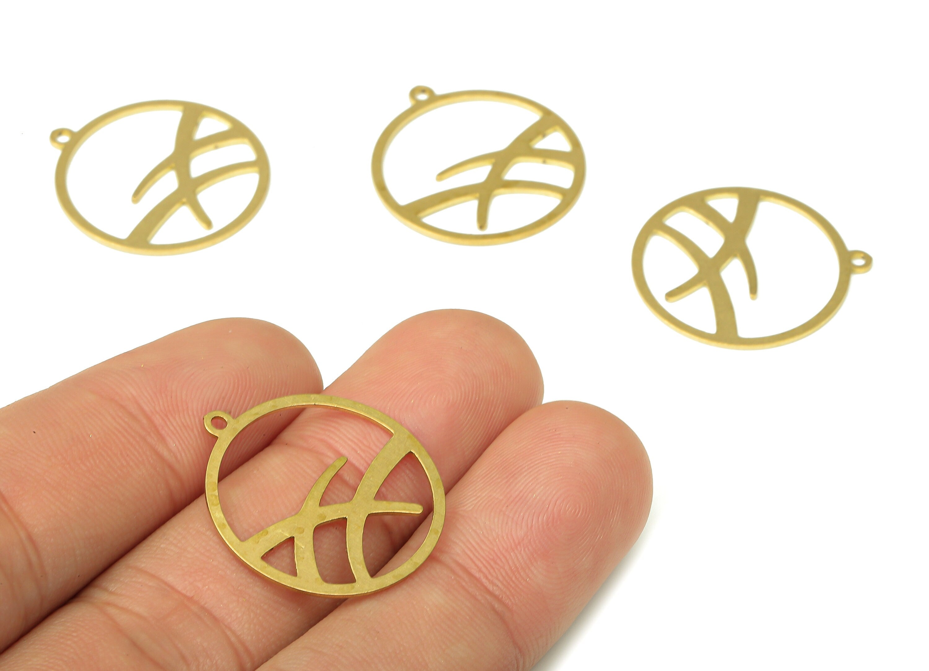 Brass Round Earring Charms - Raw Brass Branch Circle Cutout Pendant With Loop - Earrings Finding - 24.77x22.54x0.67mm - PPA4547 - DOMEDBAZAAR