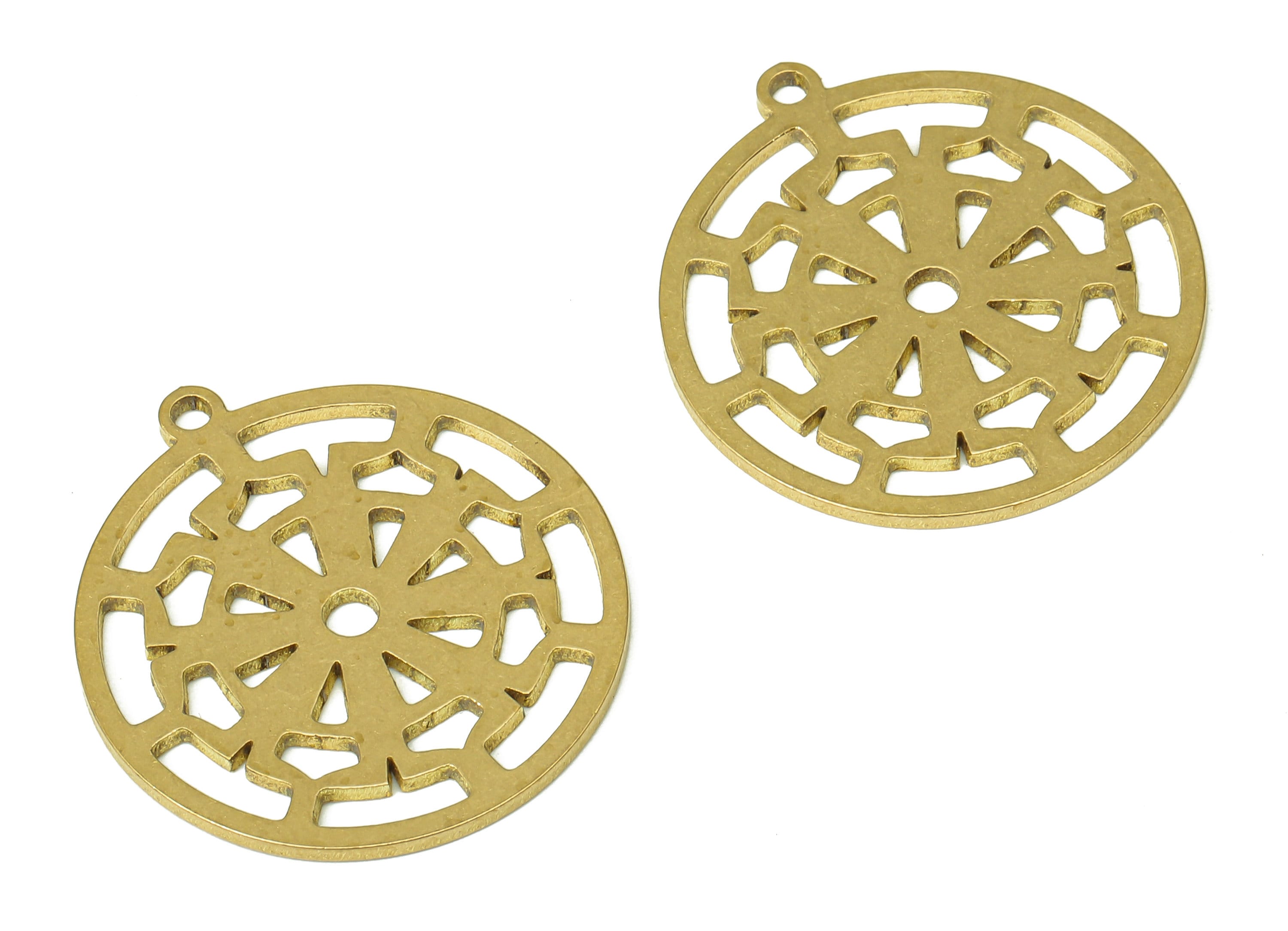 Brass Round Flower Earring Charms - Raw Brass Circle Flower Cutout Pendant With Loop - Earrings Finding - 24.85x22.62x0.85mm - PPA4738 - DOMEDBAZAAR