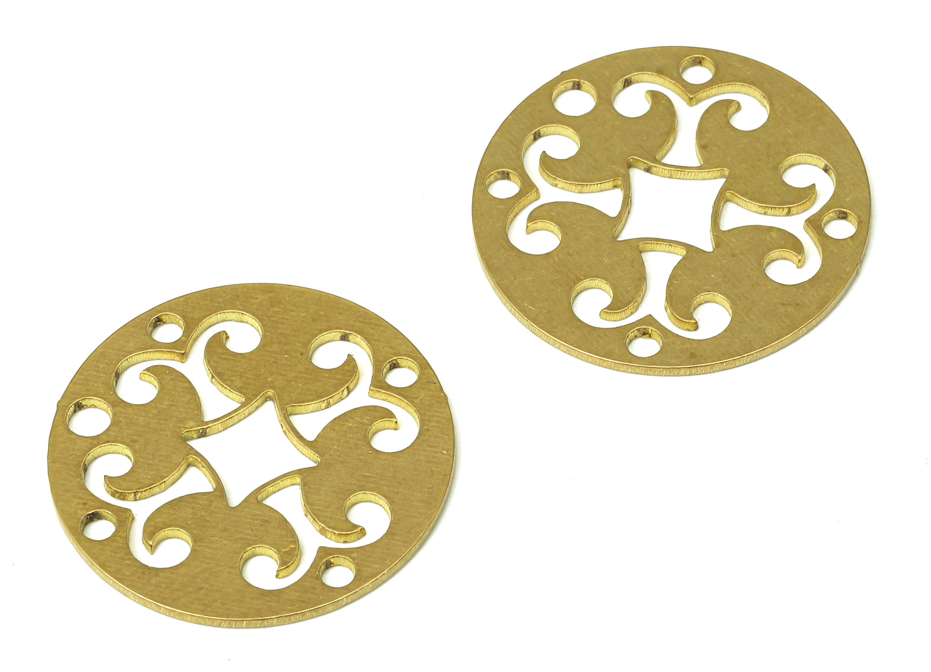 Brass Round Flower Earring Charms - Raw Brass Circle Flower Cutout Pendant With Loop - Earrings Finding - 19.72x19.72x0.66mm - PPA5235 - DOMEDBAZAAR