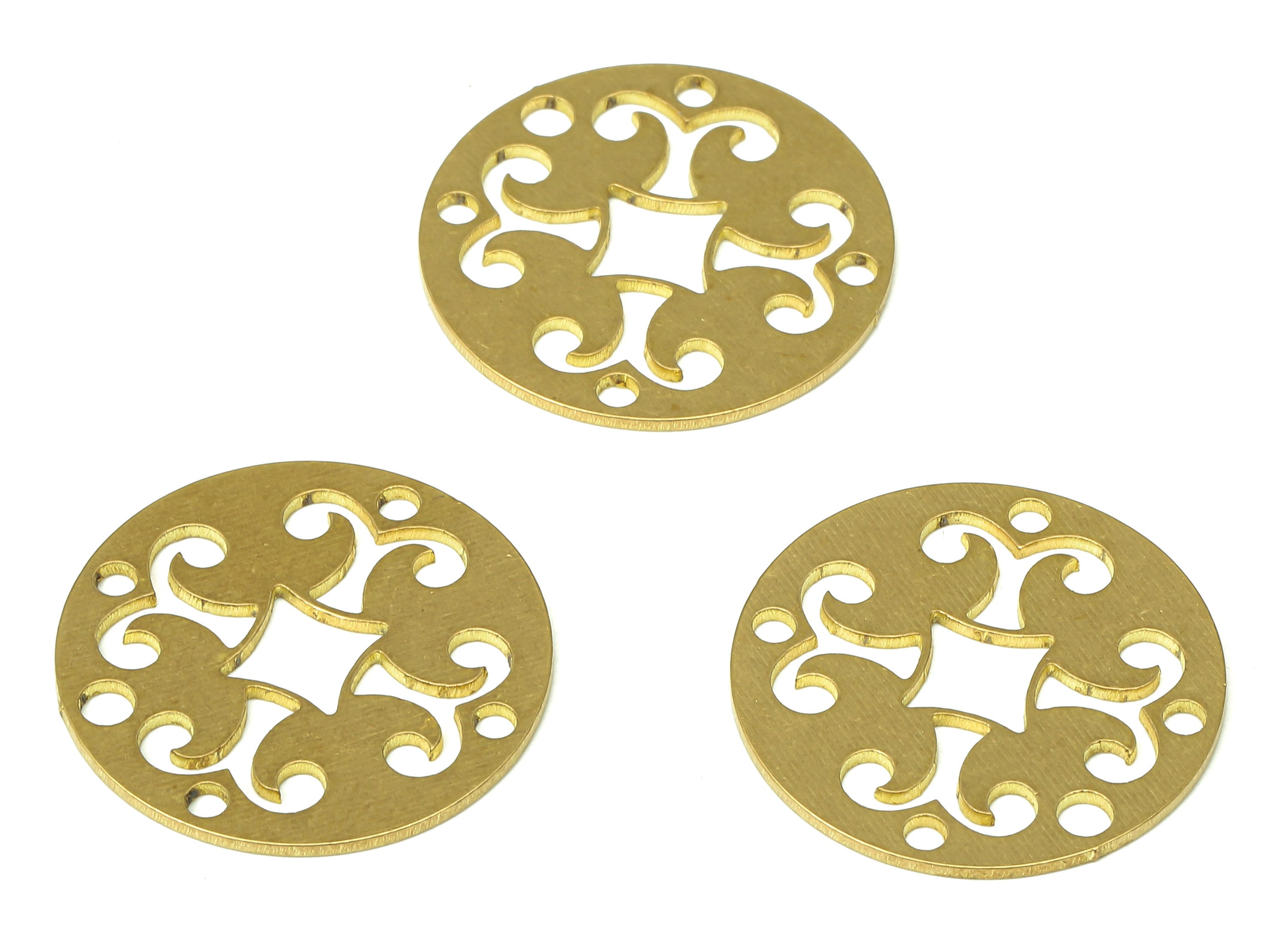 Brass Round Flower Earring Charms - Raw Brass Circle Flower Cutout Pendant With Loop - Earrings Finding - 19.72x19.72x0.66mm - PPA5235 - DOMEDBAZAAR