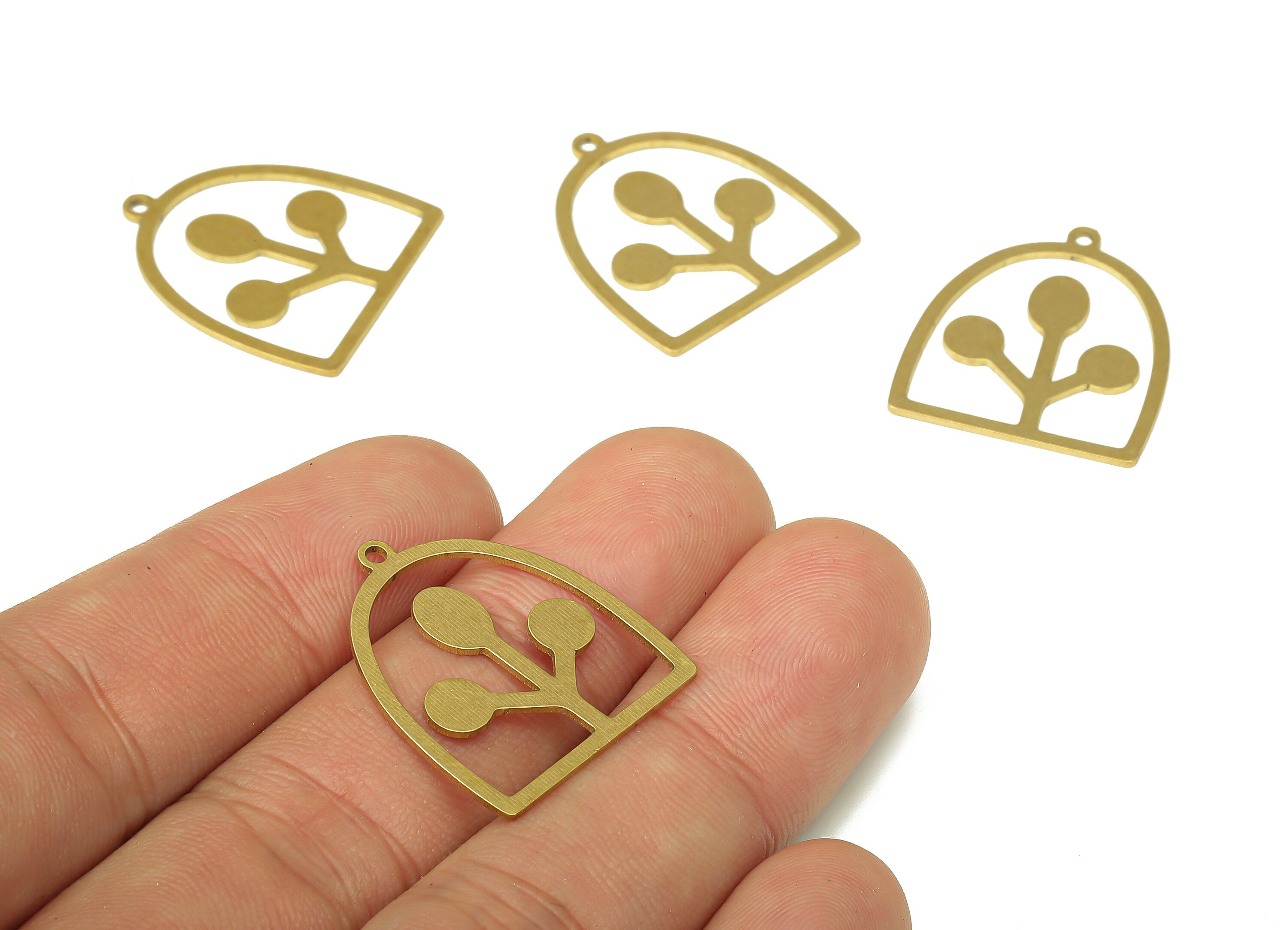 Brass Domed Earring Charms - Raw Brass Half Ellipse Cutout Pendant With Loop - For Necklace - Domed Earring - 24.71x21.36x0.68mm - PPA5275 - DOMEDBAZAAR