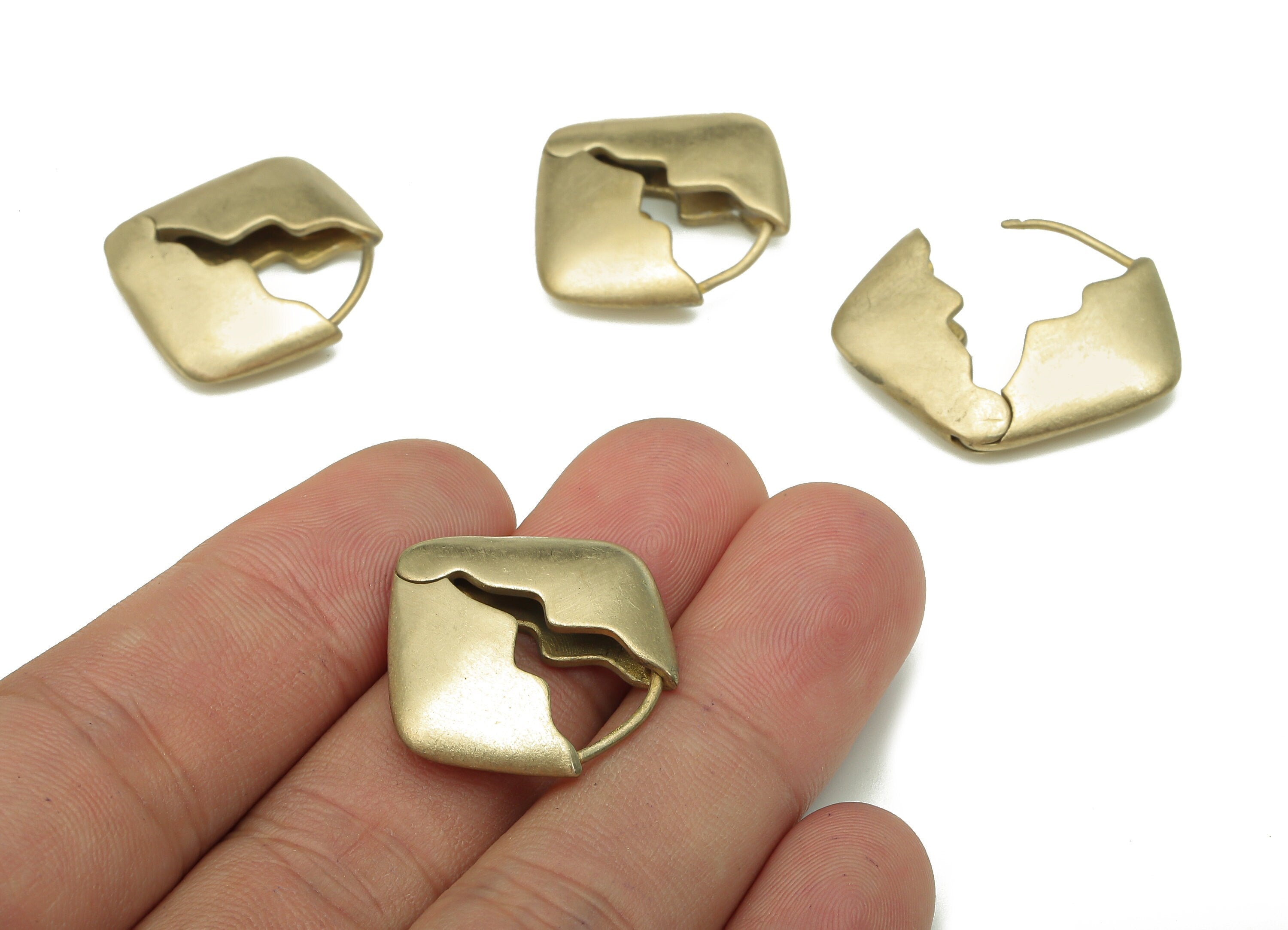 Brass Square Earring Clasp - Raw Brass Square Huggie Earring - Huggie Earring - Thick Huggie Earring - 24.6x23.6x5.8mm - PP7961 - DOMEDBAZAAR