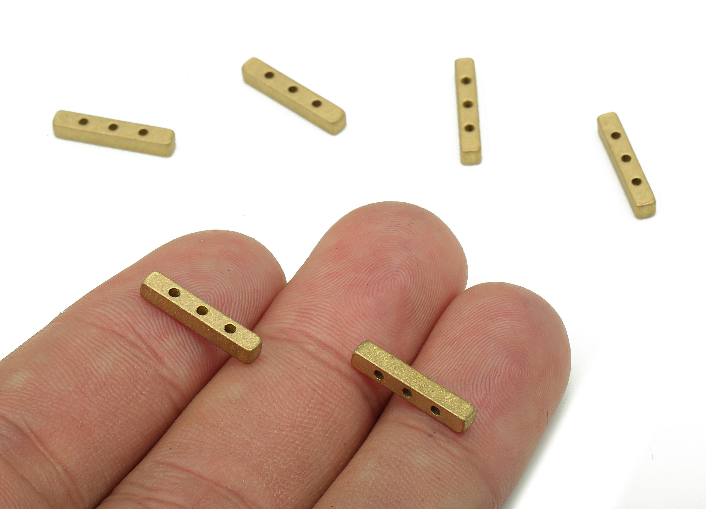 Brass Rectangle Earring Charm - Raw Brass Cuboid Bar Earring - Brass Mini Bar Charm - 3 Holes - Earring Finding - 14.97x2.48x2.48mm - PP7962 - DOMEDBAZAAR