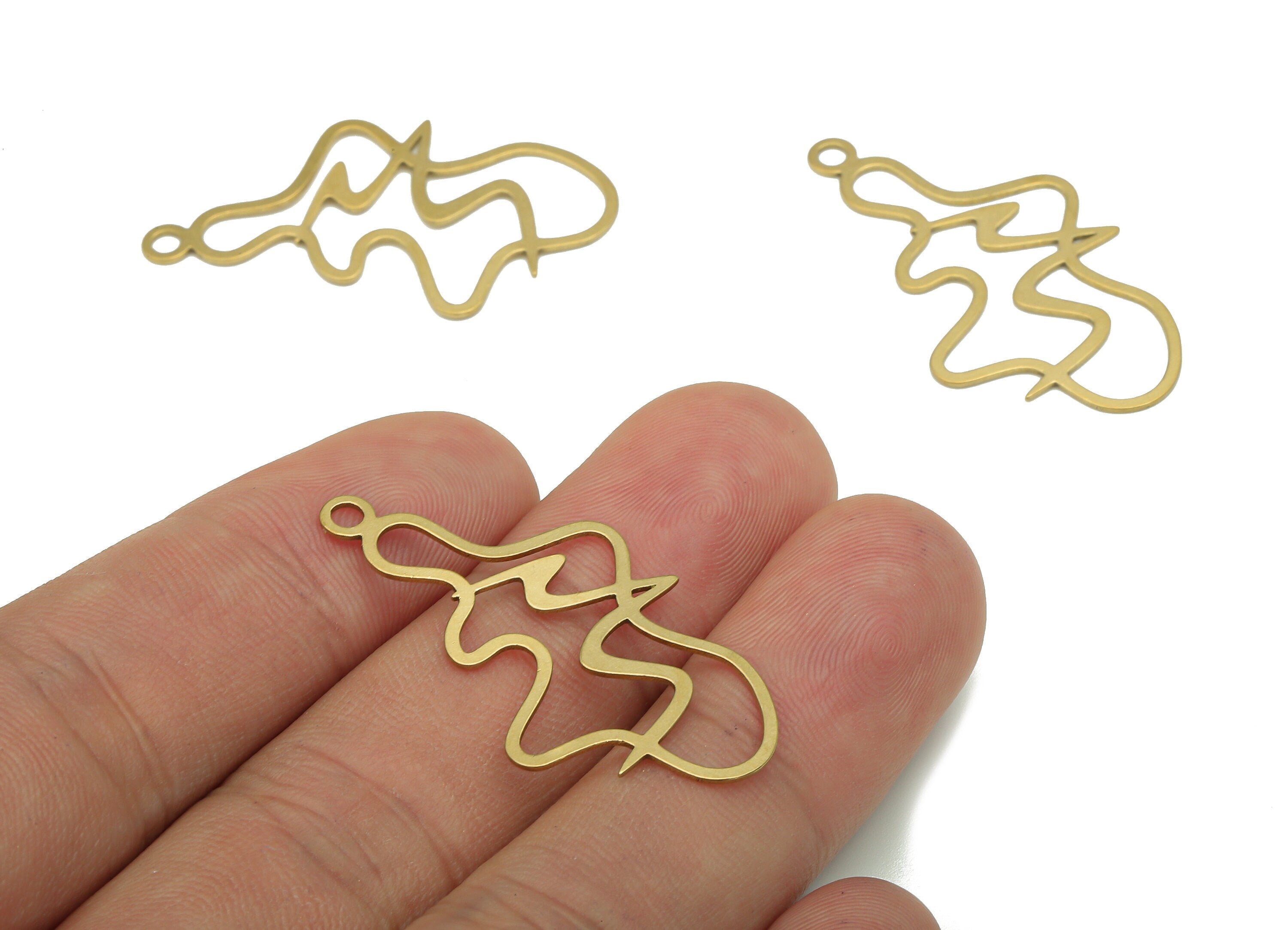 Brass Mountain Abstract Charm - Raw Brass River Earring - Irregular Pendant With Loop - Landscape For Necklace - 37.1x21.1x0.8mm - PP7965 - DOMEDBAZAAR