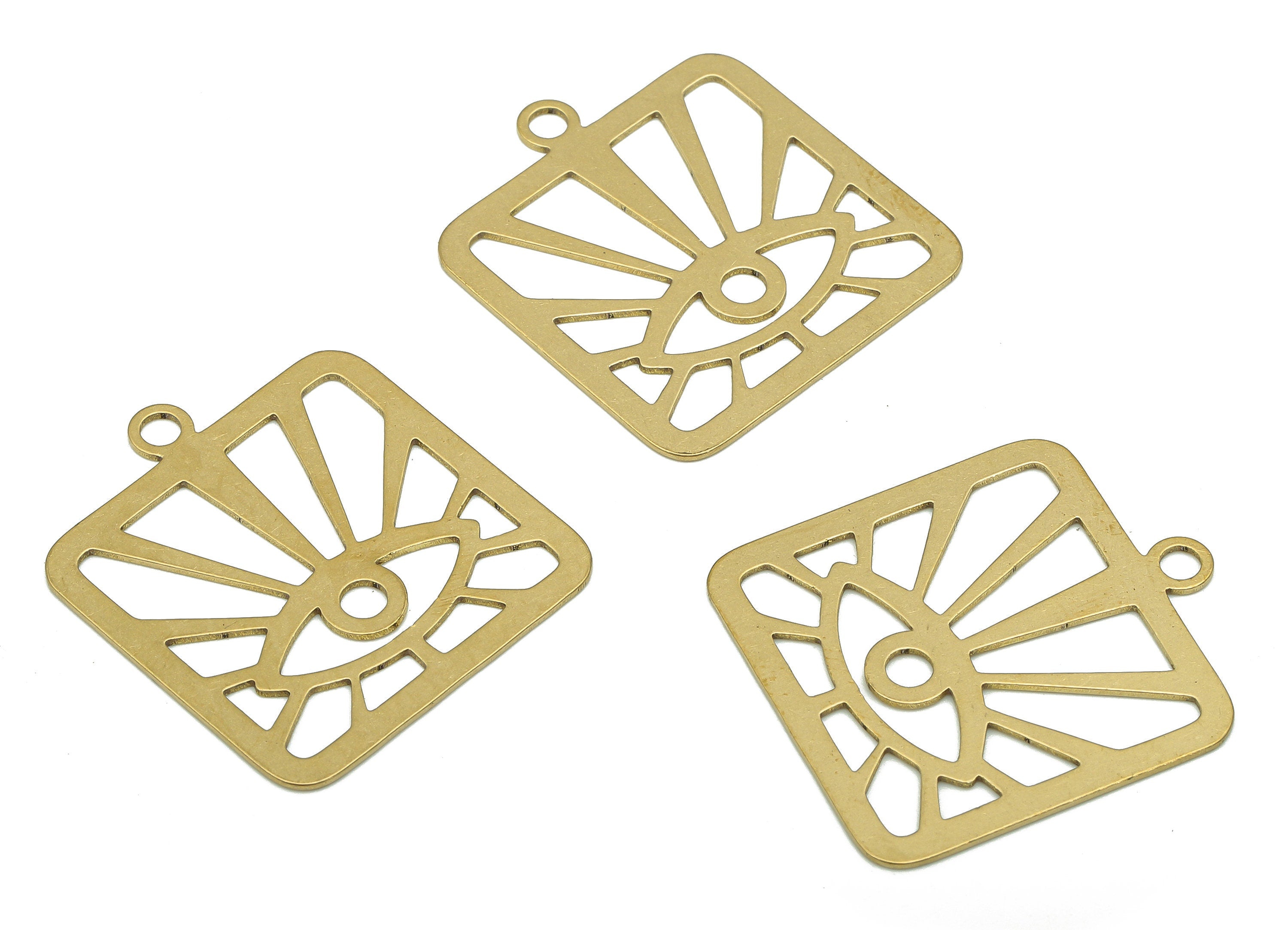 Brass Eye Earring Charm - Raw Brass Eyelashes Earring - Sun Eye Pendant With Loop - Square Charm For Necklace - 28.08x24.96x0.58mm - PP7971 - DOMEDBAZAAR