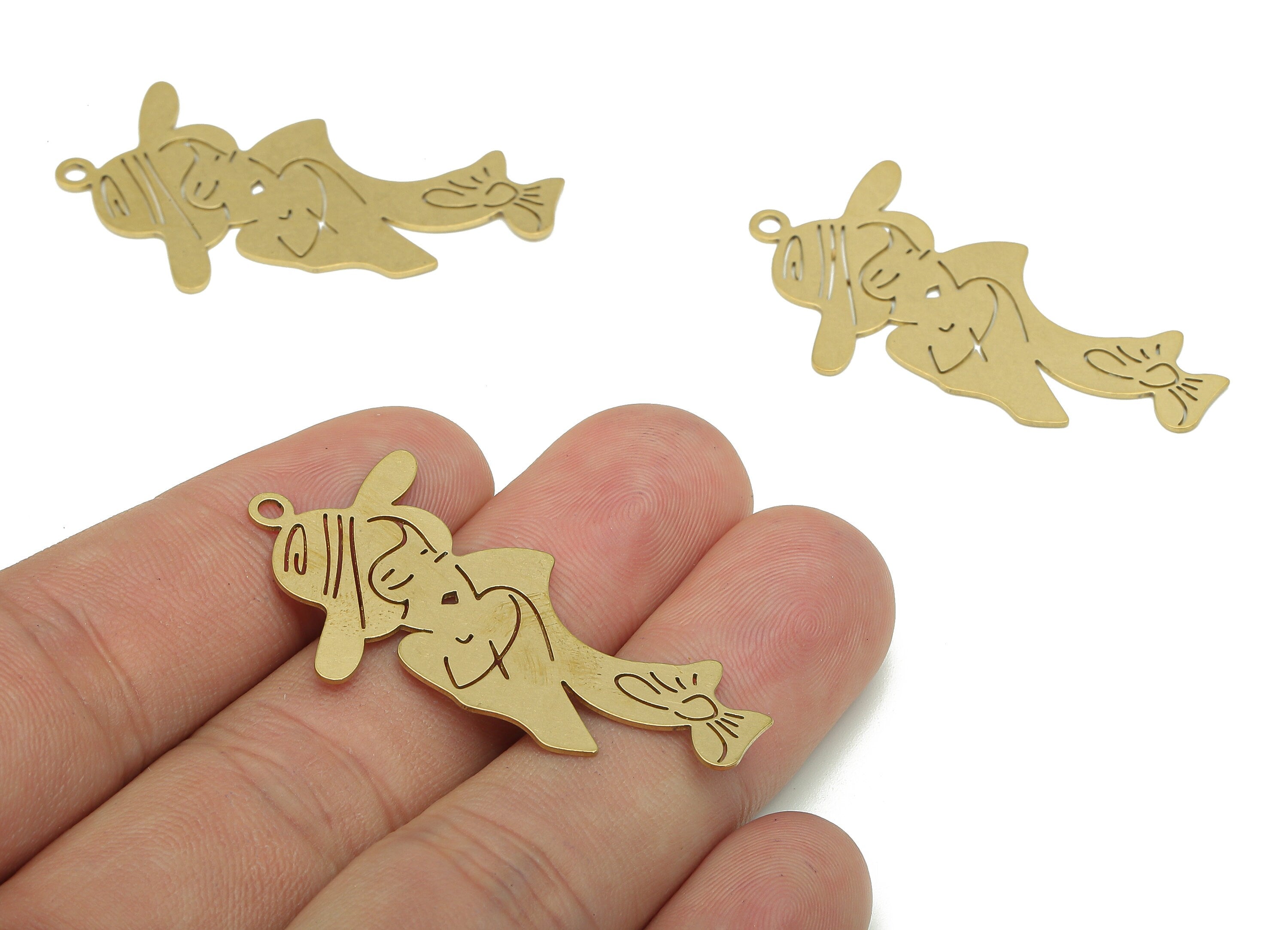 Brass Lady Earring Charm - Raw Brass Girl In Hat Earring - Woman Pendant With Loop - Girl Charm For Necklace - 43.87x24.58x0.58mm - PP7974 - DOMEDBAZAAR