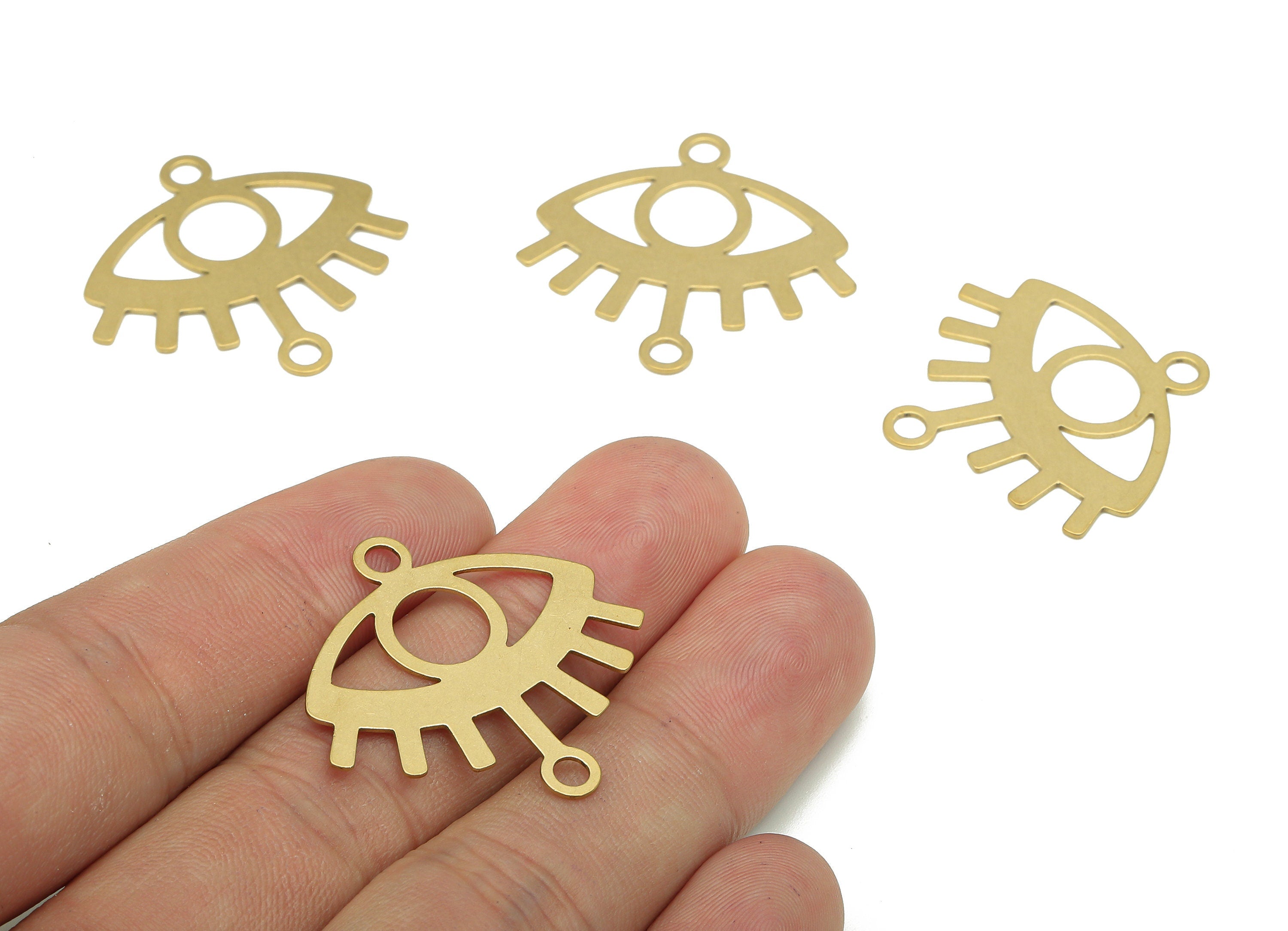Brass Eye Earring Connector - Raw Brass Eyelashes Earring - Sun Eye Pendant With Loop - Eye Charm For Necklace - 30.92x30.73x0.55mm - PP7978 - DOMEDBAZAAR
