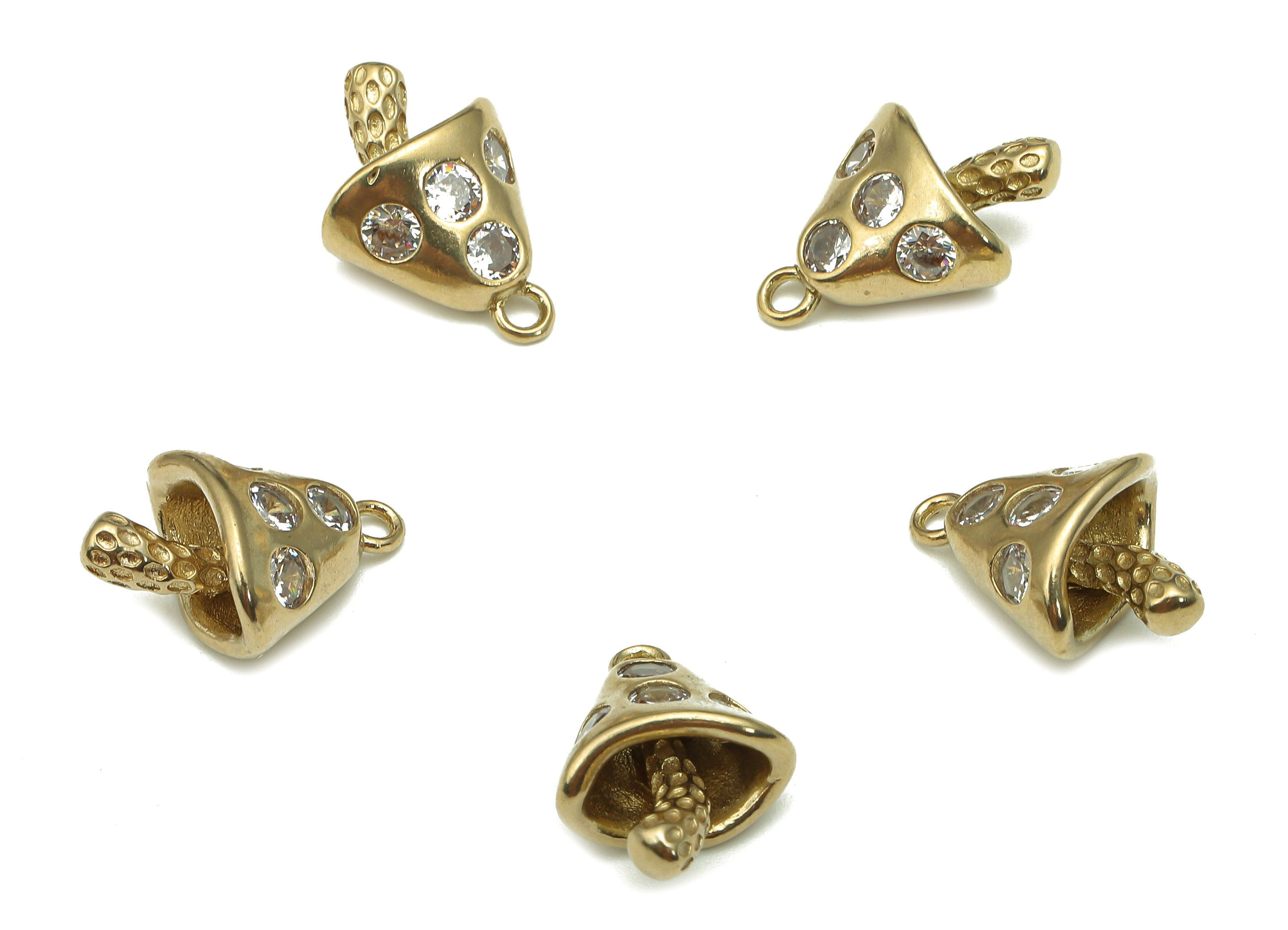 Brass Mushroom Earring Charm - Raw Brass Earring With Zircon - Vegetable Pendant With Loop - Charm For Necklace - 17.8x12.1x8.1mm - PP7981 - DOMEDBAZAAR