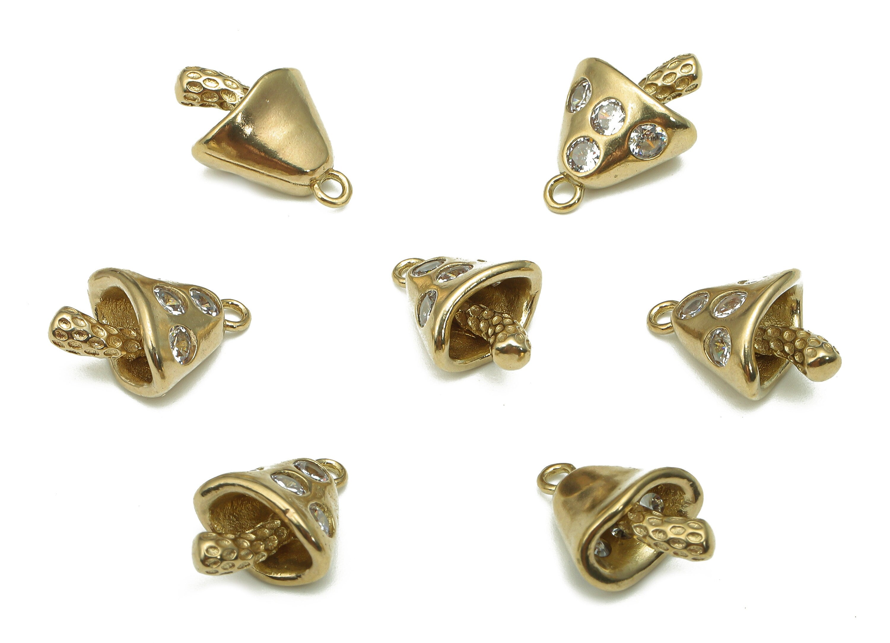 Brass Mushroom Earring Charm - Raw Brass Earring With Zircon - Vegetable Pendant With Loop - Charm For Necklace - 17.8x12.1x8.1mm - PP7981 - DOMEDBAZAAR