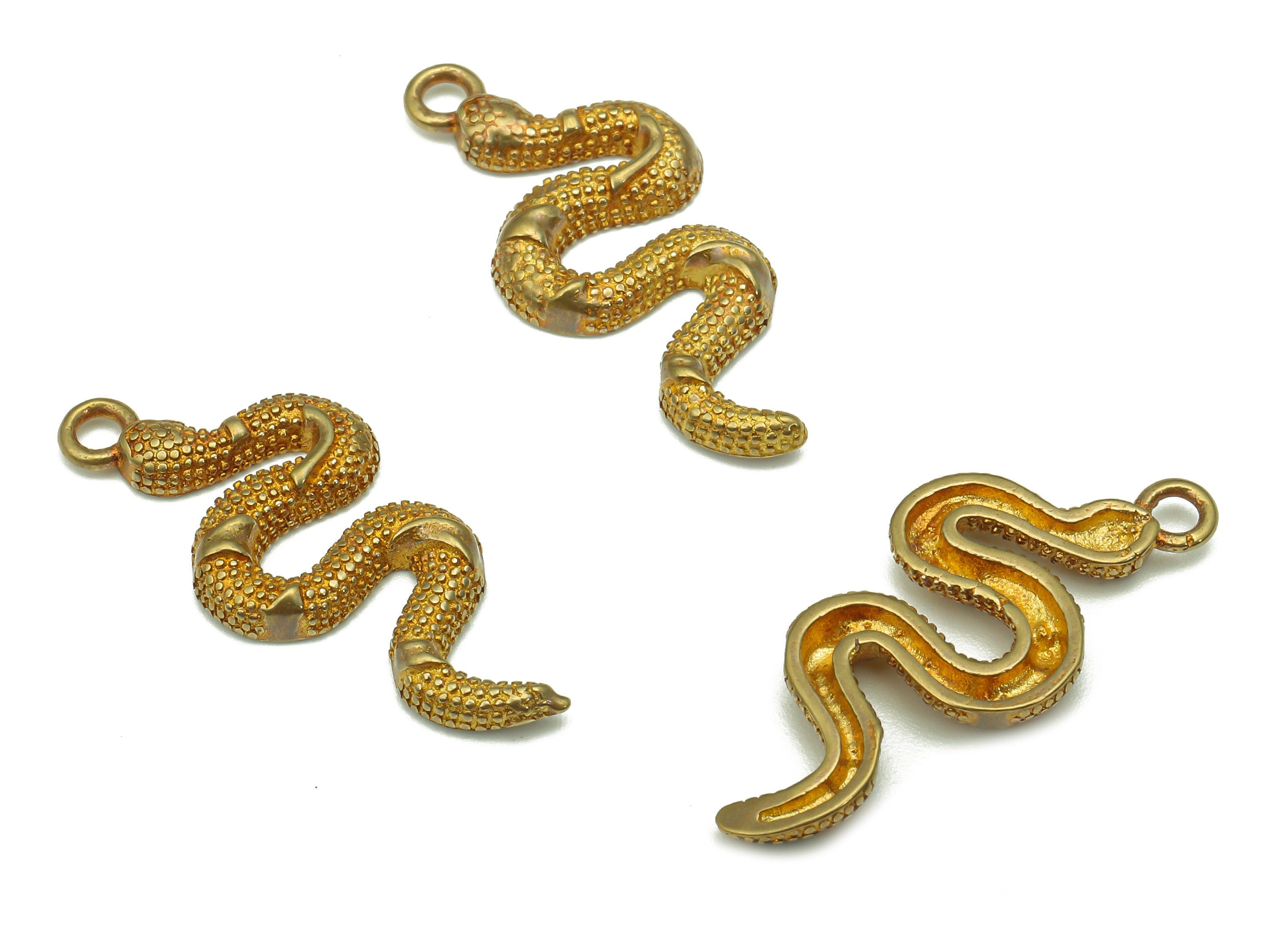 Brass Dot Snake Pendant - Raw Brass Snake Earring - Spot Pendant With Loop - Snake Charm For Necklace - 26.18x11.16x2.35mm - PP7983 - DOMEDBAZAAR