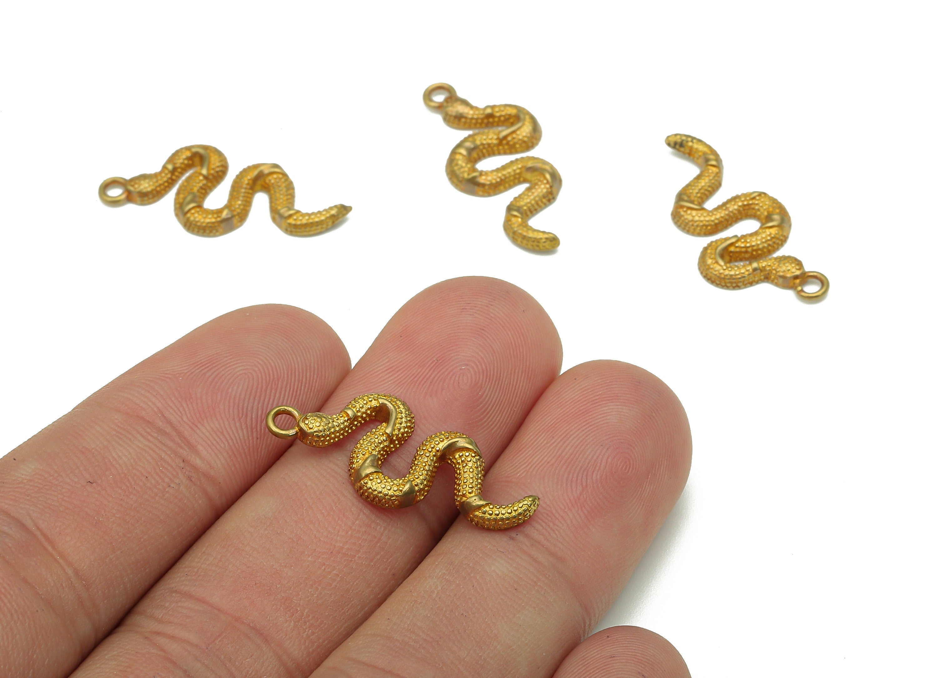 Brass Dot Snake Pendant - Raw Brass Snake Earring - Spot Pendant With Loop - Snake Charm For Necklace - 26.18x11.16x2.35mm - PP7983 - DOMEDBAZAAR