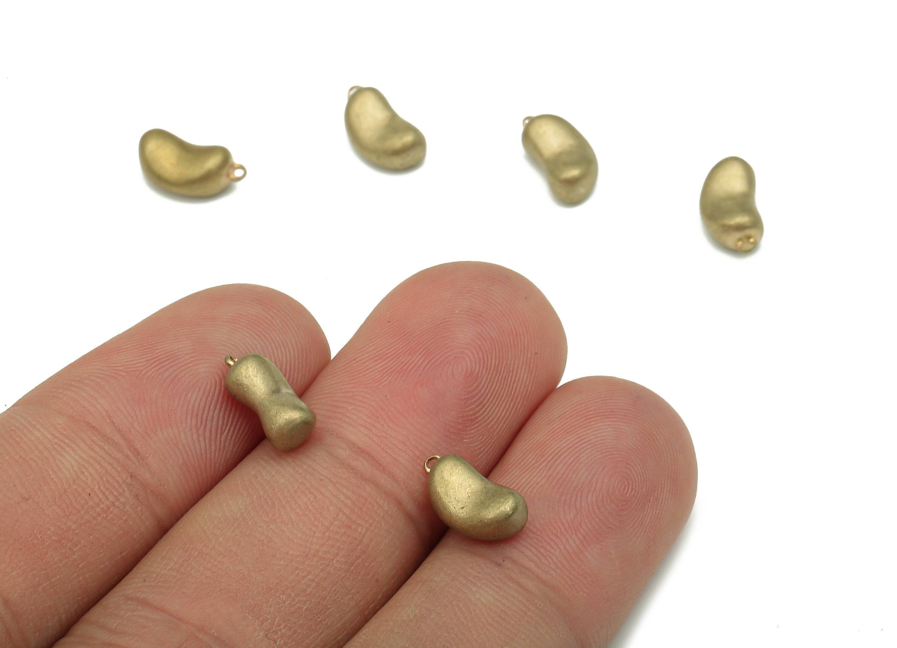 Brass Seed Earring Charm - Raw Brass Bean Earring - Bean Pendant With Loop - Seed Charm For Necklace - 10.65x5.54x4.3mm - PP7984 - DOMEDBAZAAR