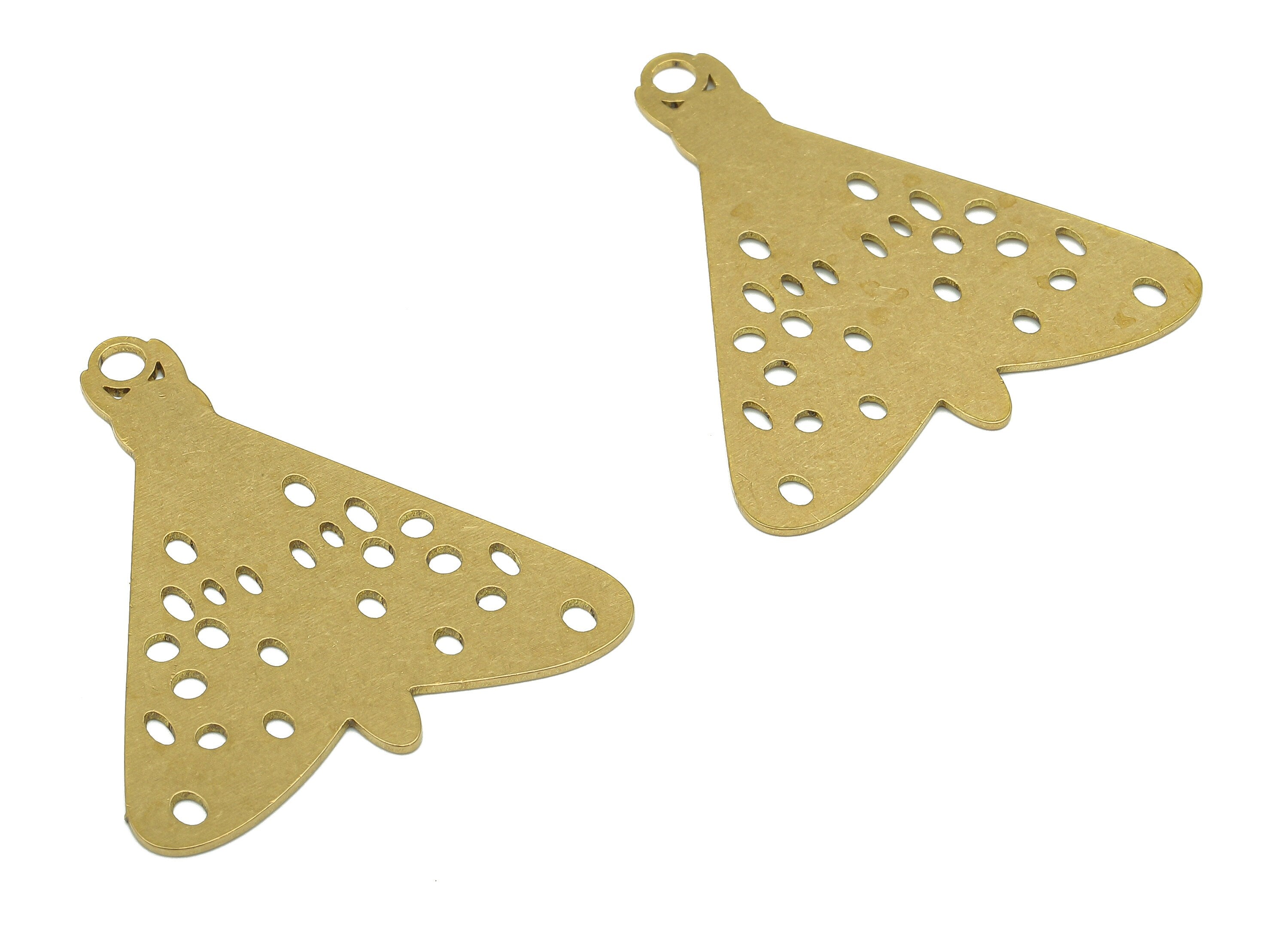 Brass Moth Earring Charm - Raw Brass Cutout Earring - Moth Pendant With Loop - Insect Charm For Necklace - 34.9x31.86x0.63mm - PPA5423 - DOMEDBAZAAR