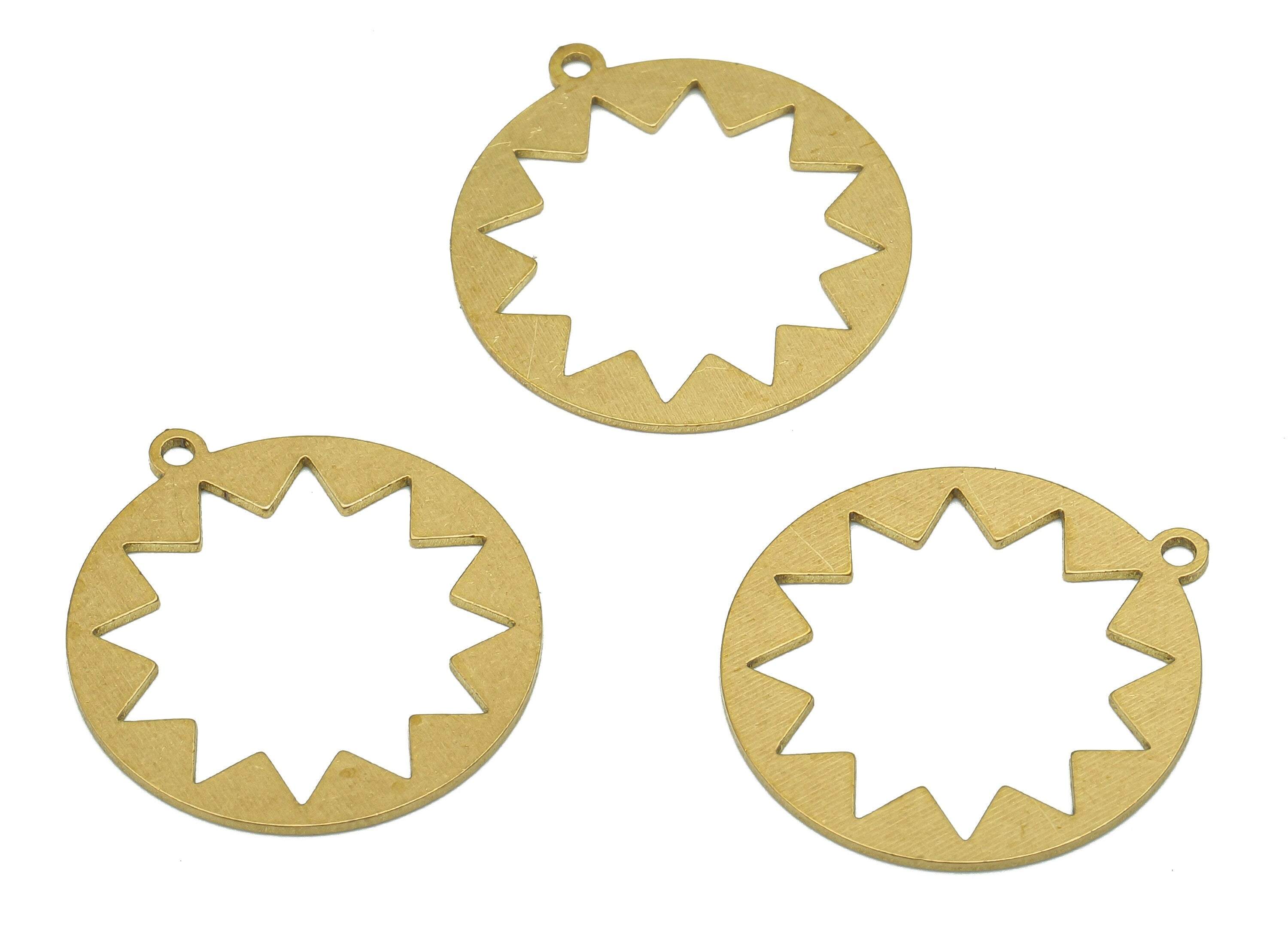 Brass Round Earring Charm - Raw Brass Cutout Hoop Earring - Star Circle Pendant With Loop - Flower For Necklace - 24.8x22.4x0.7mm - PPA5417 - DOMEDBAZAAR