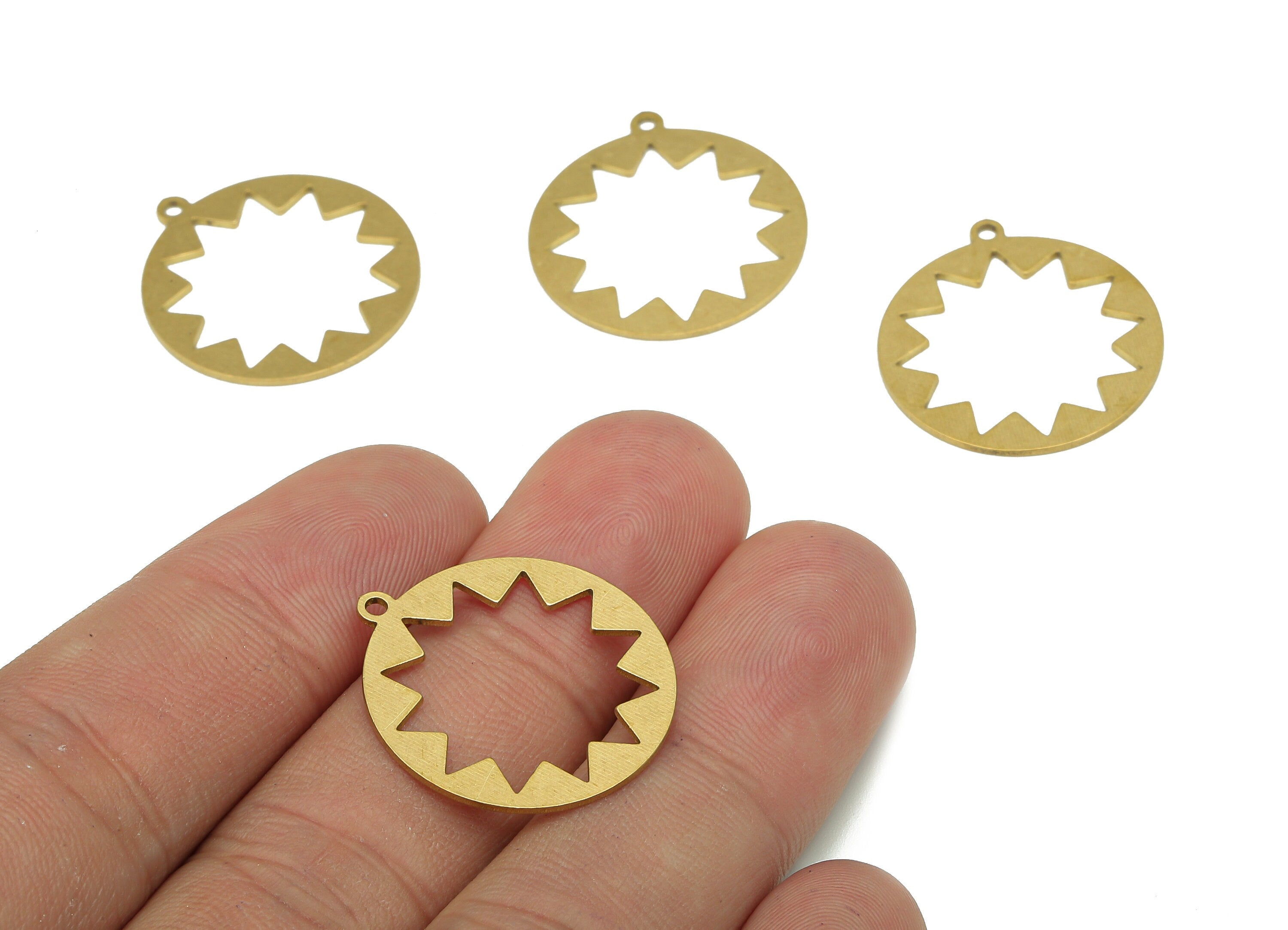 Brass Round Earring Charm - Raw Brass Cutout Hoop Earring - Star Circle Pendant With Loop - Flower For Necklace - 24.8x22.4x0.7mm - PPA5417 - DOMEDBAZAAR