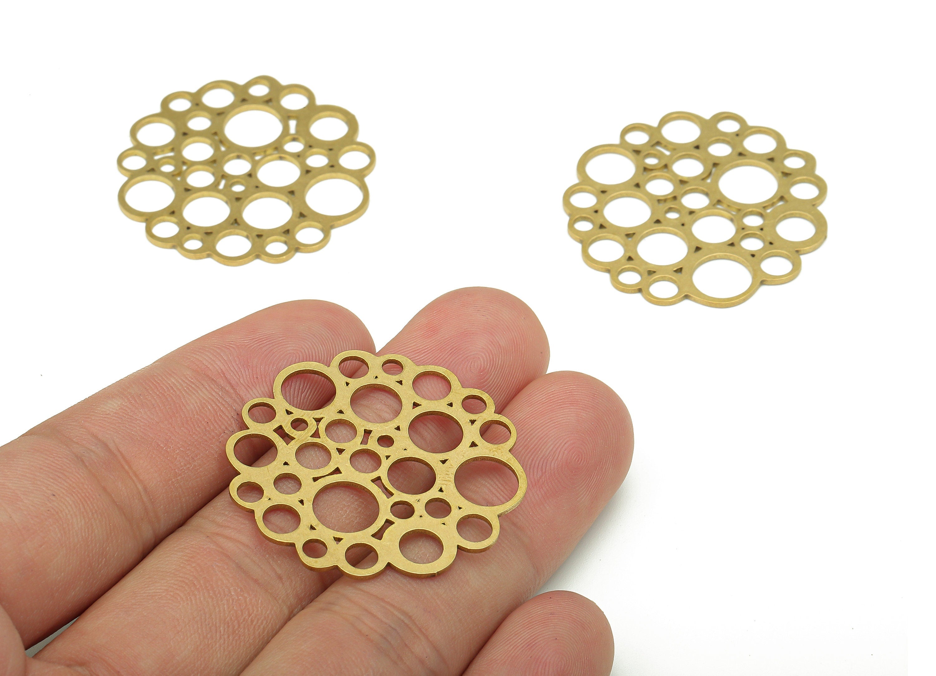 Brass Round Earring Charm - Raw Brass Cutout Hoop Earring - Flower Pendant With Loop - Circle Bubbles For Necklace - 34.3x34.3x0.9mm-PPA5408 - DOMEDBAZAAR