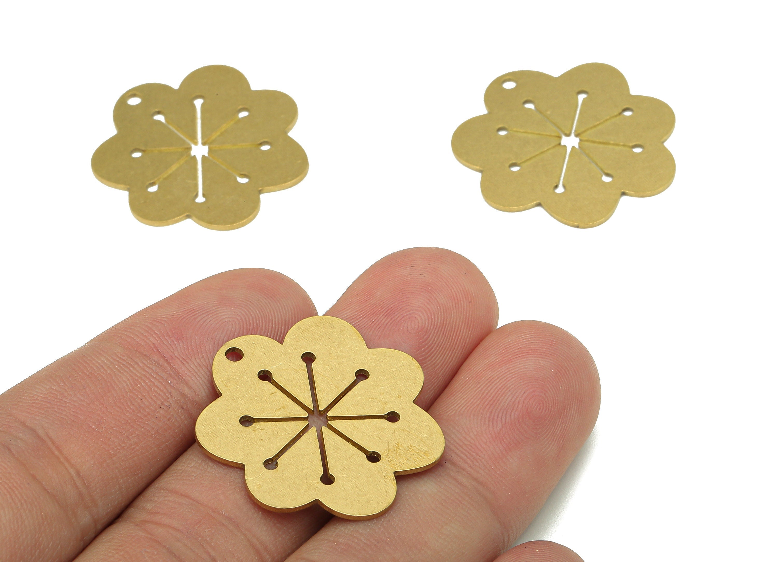 Brass Flower Earring Charms - Raw Brass Cutout Earring - Botanical Pendant With Loop - Nervure Rib For Necklace - 27.8x26.9x0.8mm - PPA5438 - DOMEDBAZAAR