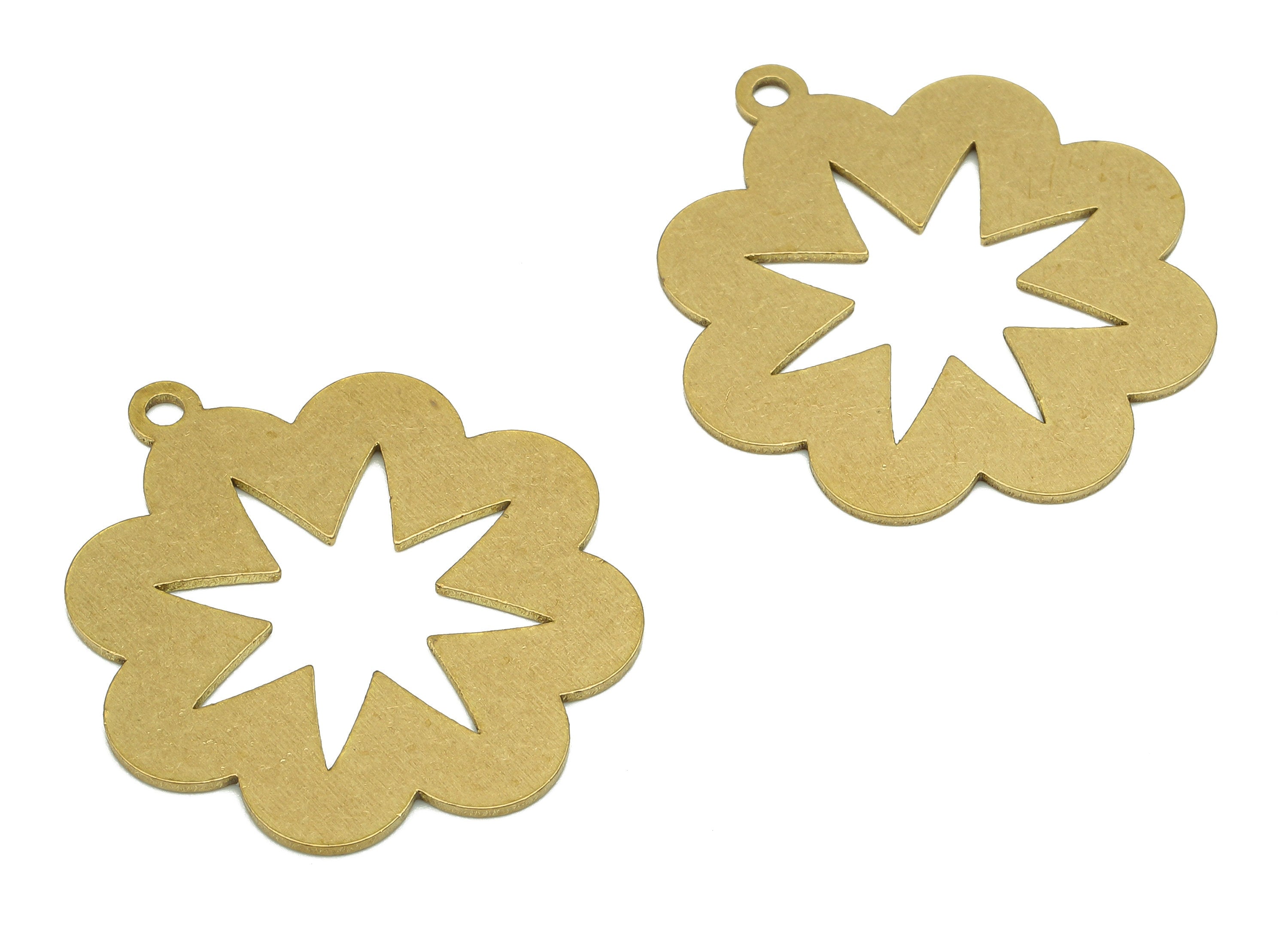 Brass Flower Earring Charm - Raw Brass Cutout Earring - Star Pendant With Loop - Cloud Charm For Necklace - 29.8x25.7x0.8mm - PPA5452 - DOMEDBAZAAR