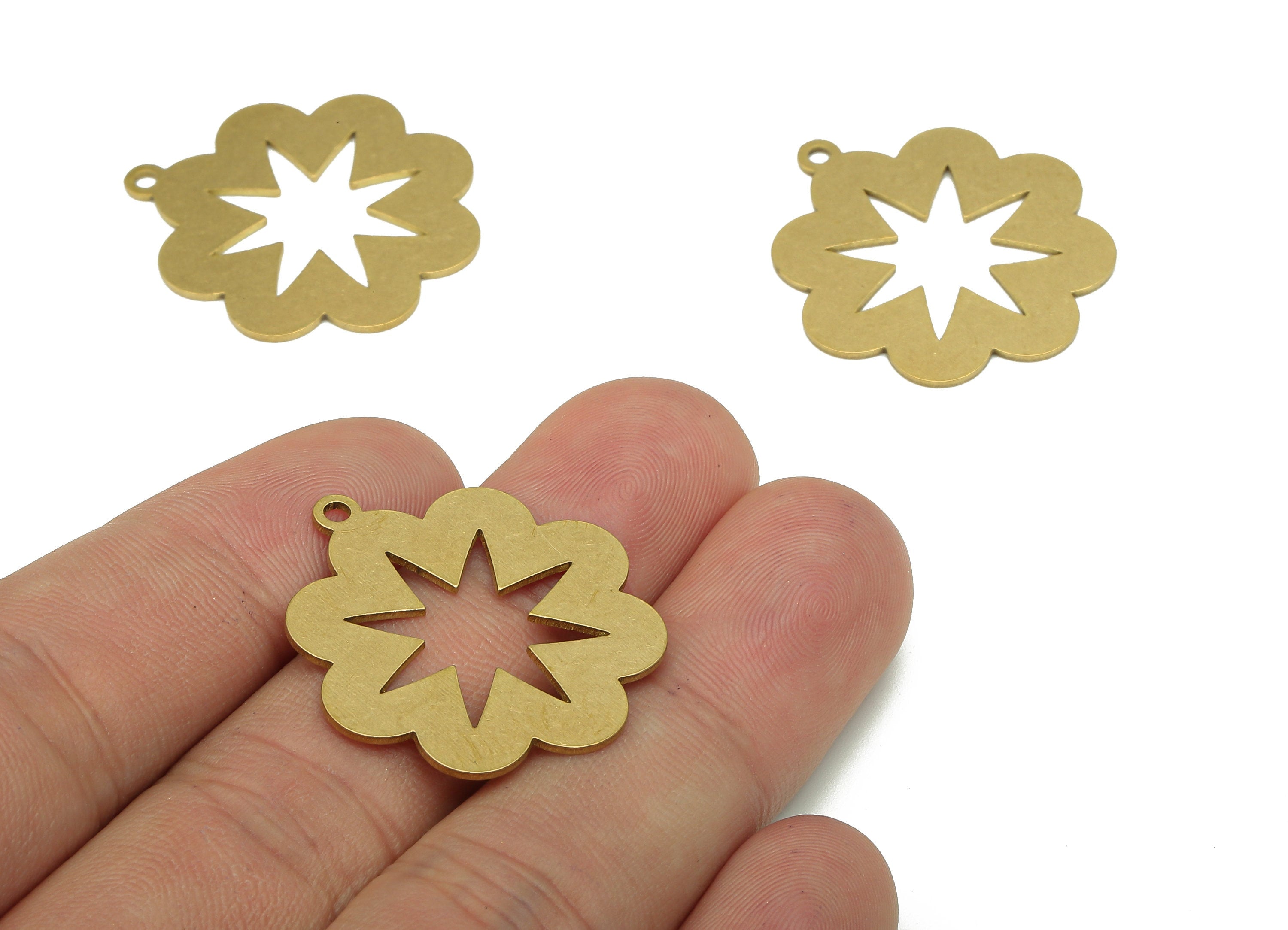 Brass Flower Earring Charm - Raw Brass Cutout Earring - Star Pendant With Loop - Cloud Charm For Necklace - 29.8x25.7x0.8mm - PPA5452 - DOMEDBAZAAR