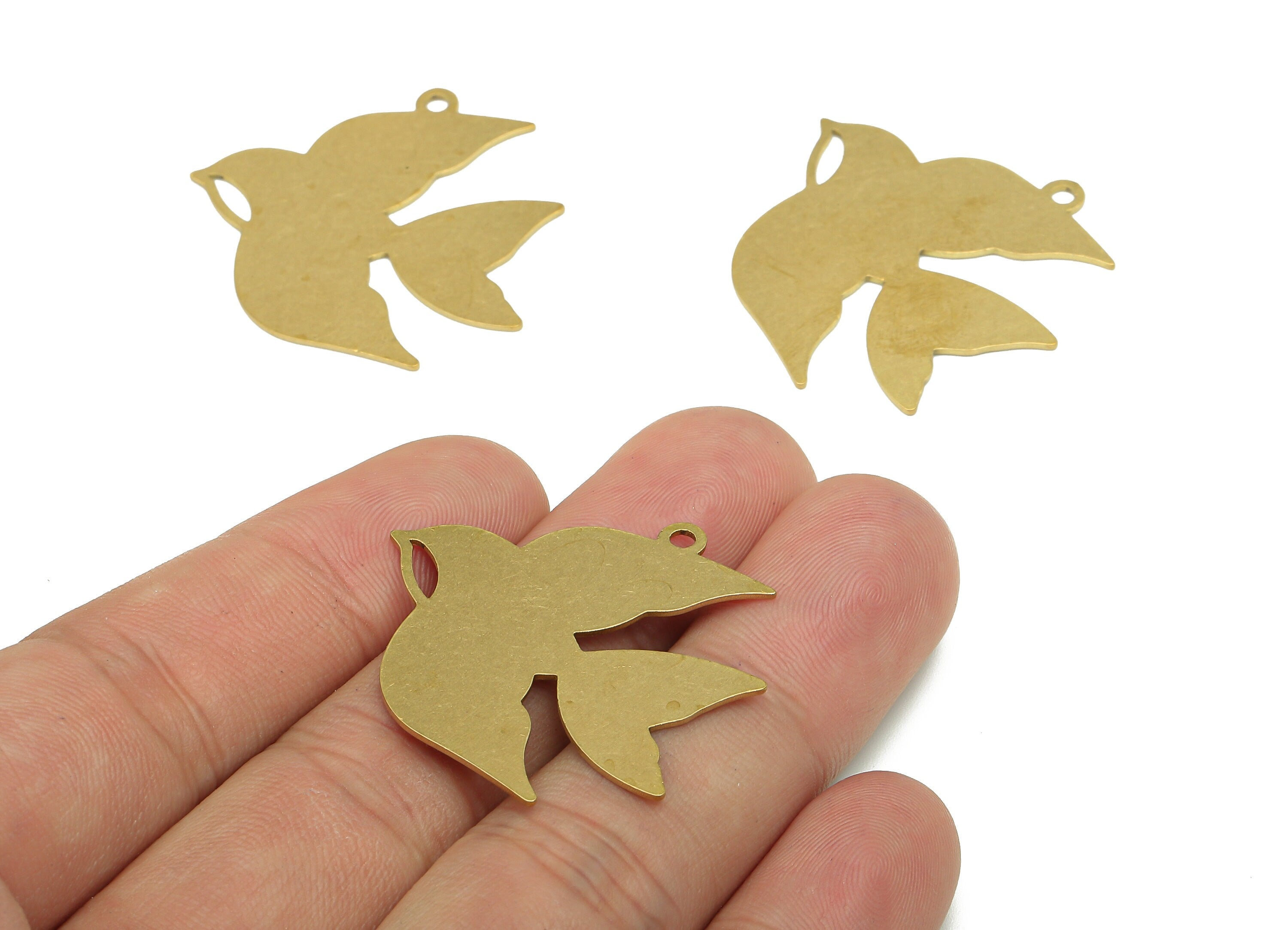 Brass Swollow Stamping Blank Charms - Raw Brass Cutout Earring - Pigeon Pendant With Loop - Bird For Necklace - 33.8x31.99x0.7mm - PPA5441 - DOMEDBAZAAR