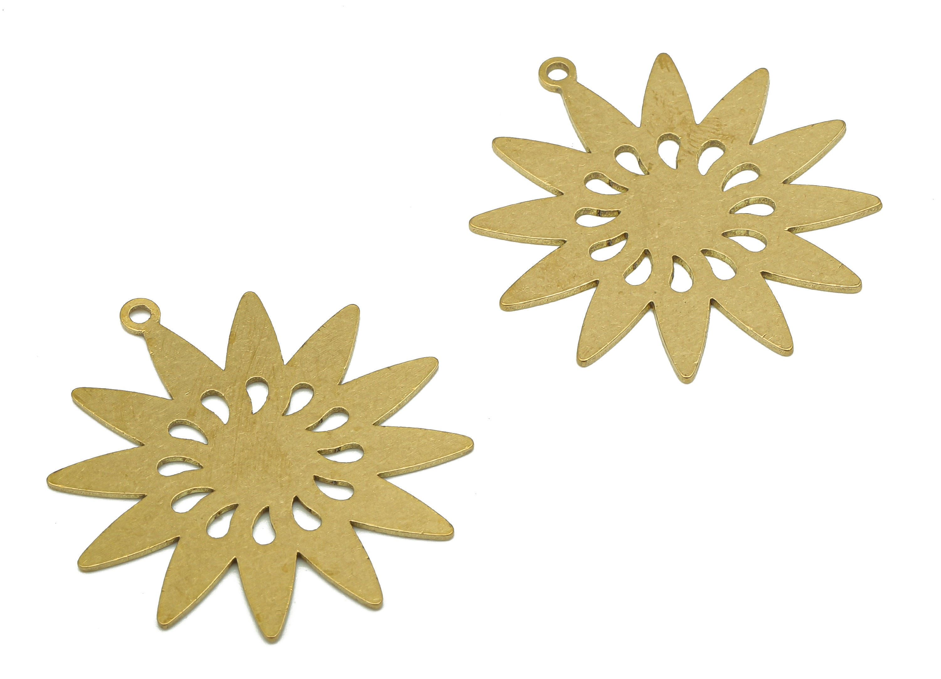 Brass Flower Earring Charms - Raw Brass Cutout Earring - Flower Pendant With Loop - Botanical Charm For Necklace - 31.8x29.5x0.7mm - PPA5483 - DOMEDBAZAAR