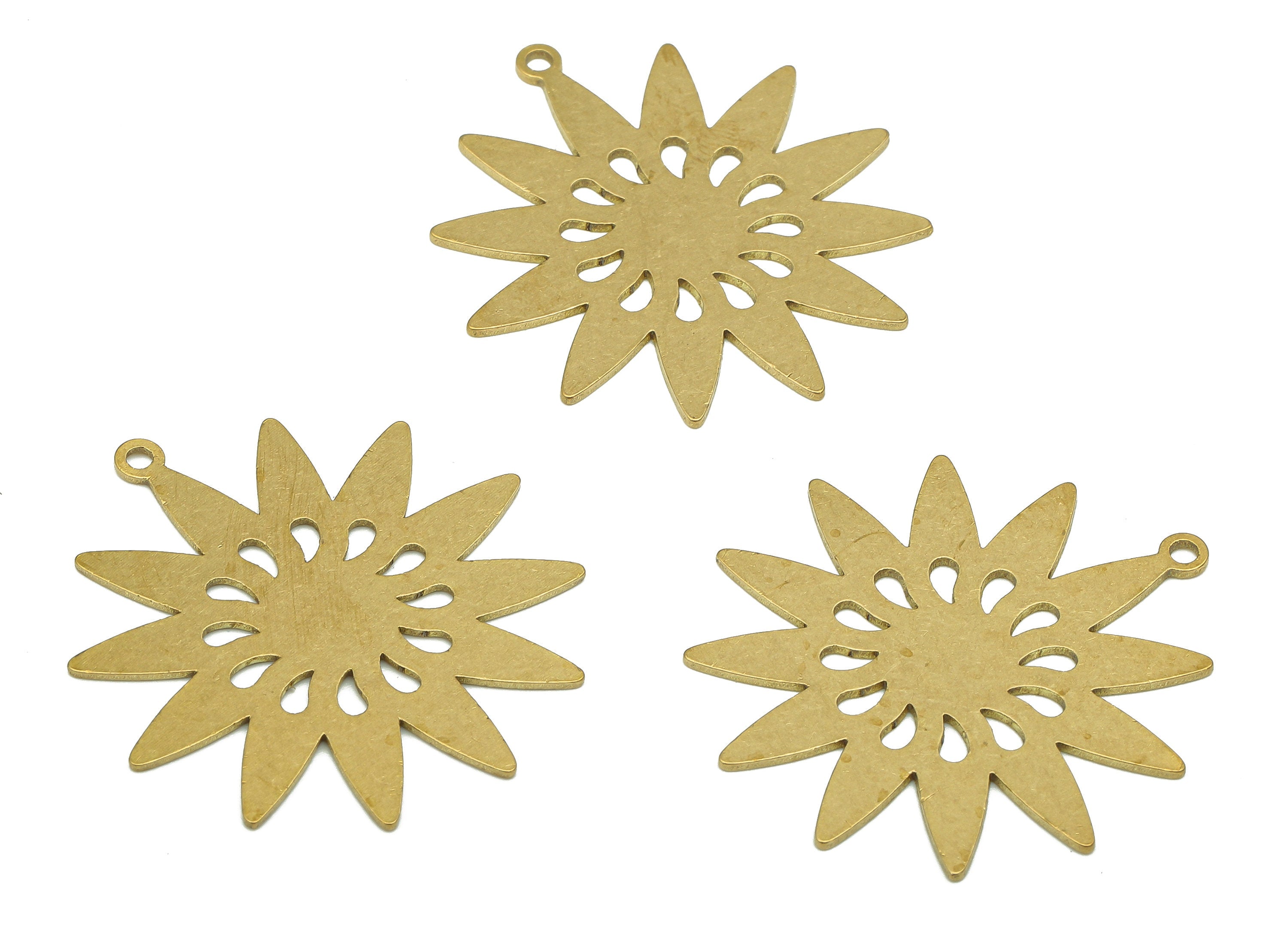 Brass Flower Earring Charms - Raw Brass Cutout Earring - Flower Pendant With Loop - Botanical Charm For Necklace - 31.8x29.5x0.7mm - PPA5483 - DOMEDBAZAAR